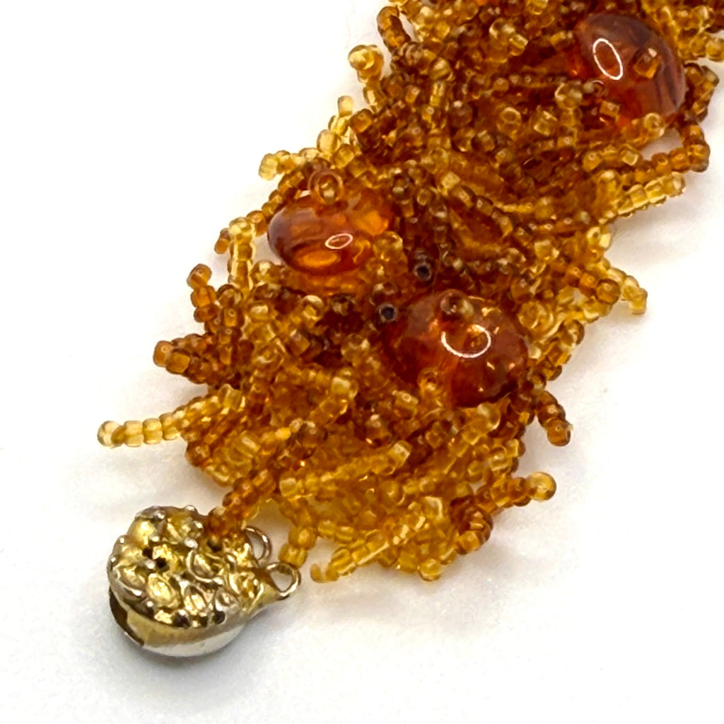Vintage 90s Amber Gemstone Shag Fringe Beaded Statement Bracelet