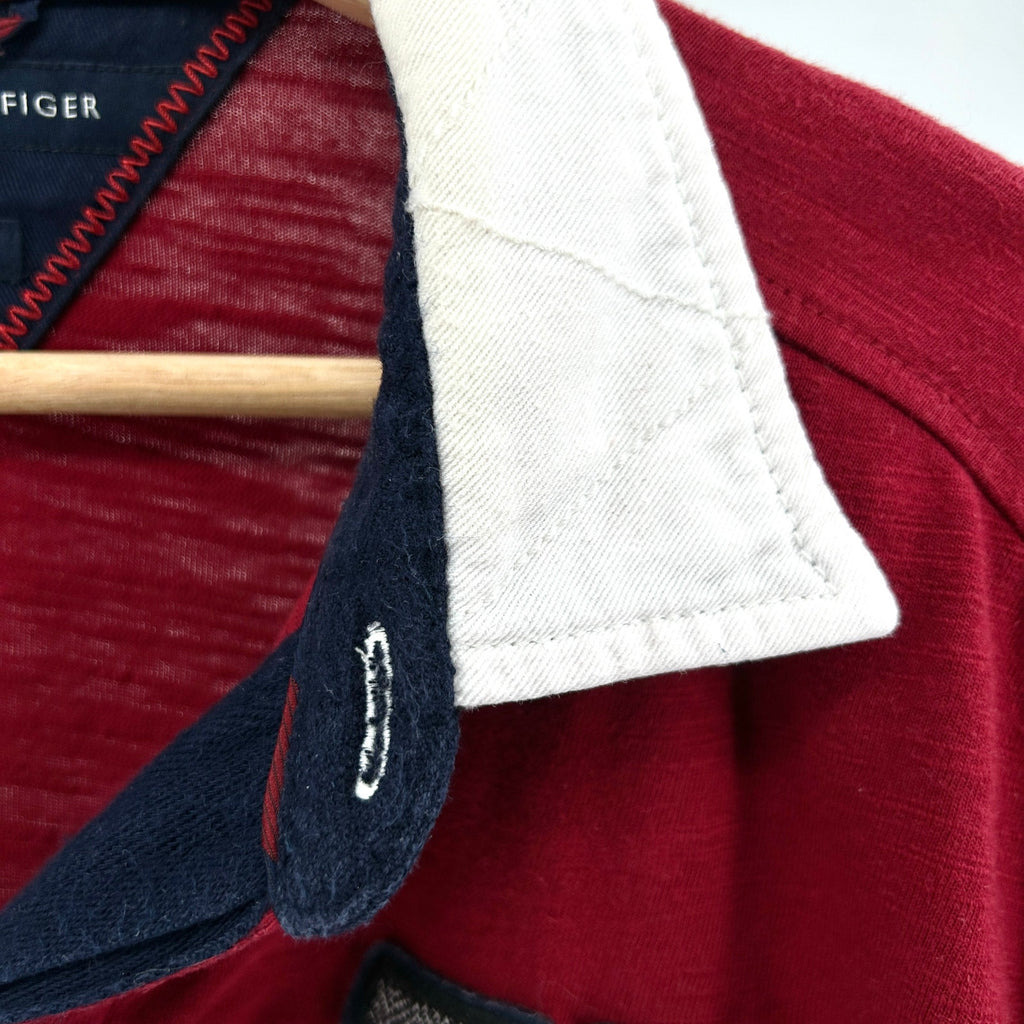 Tommy Hilfiger Red Navy White Rugby Polo Shirt Elbow Patches