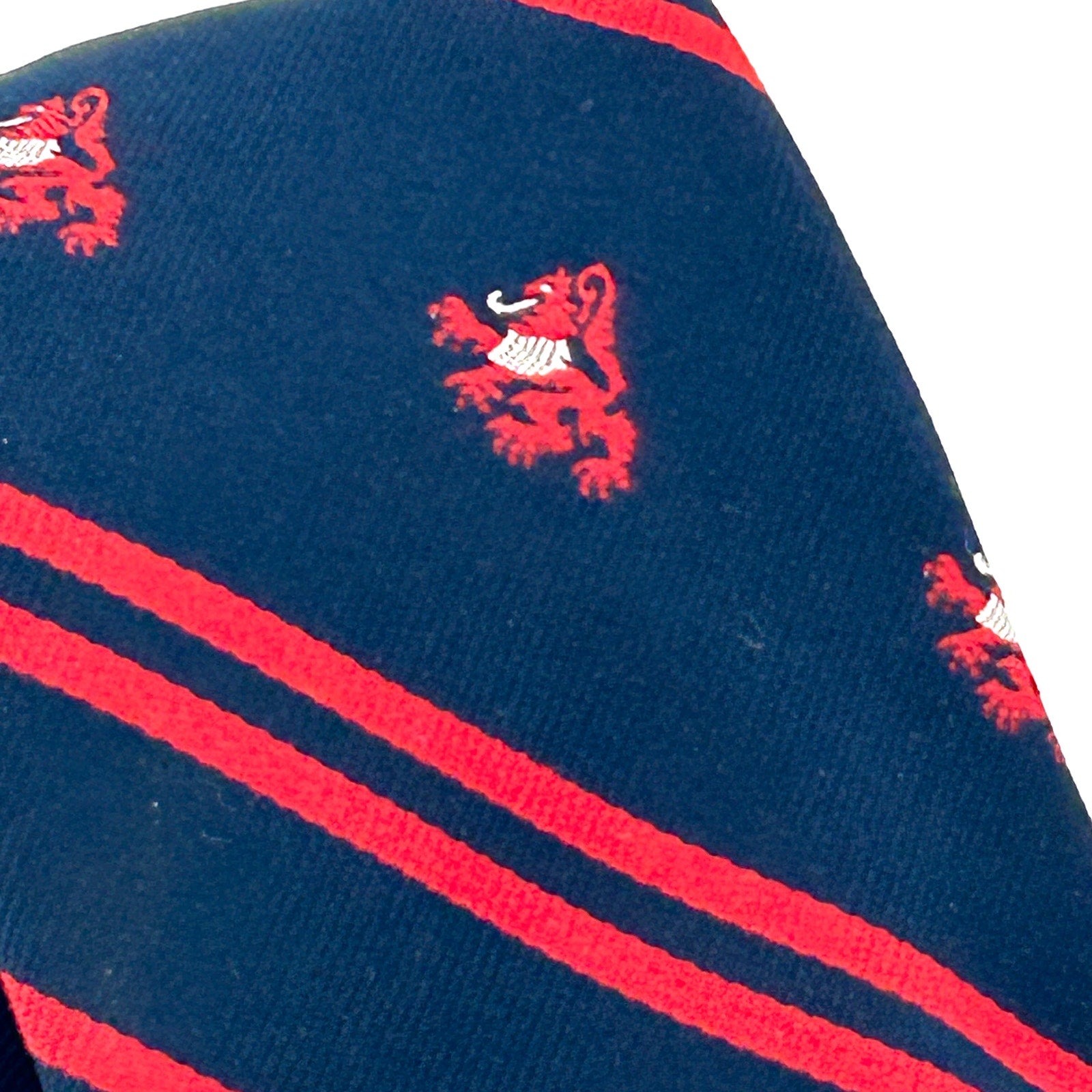 Vintage 80s Navy Red Lion Striped Necktie