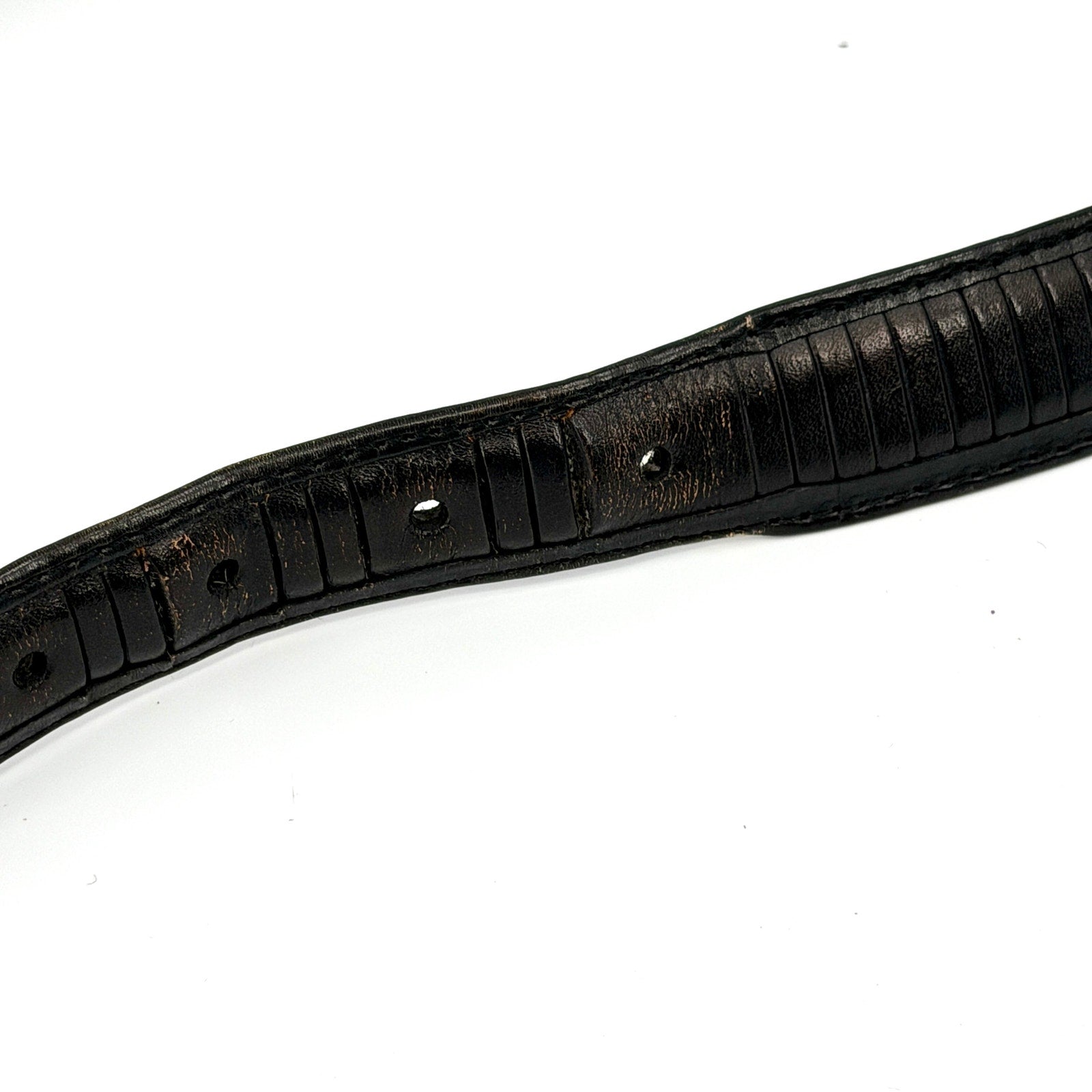 Vintage 90s PGA Tour Black Genuine Leather Western Engraved Silver Tip Belt