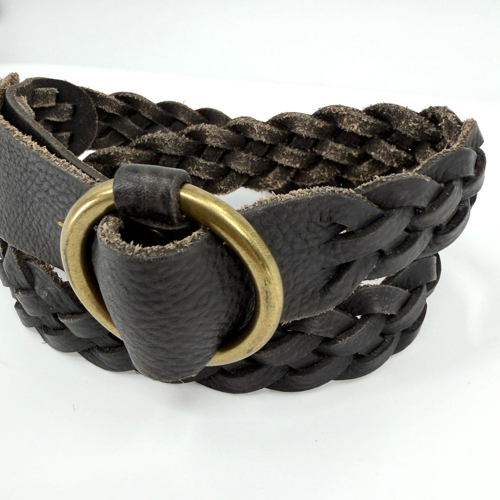J.Crew Black Genuine Leather Braided O-Ring Buckle Belt