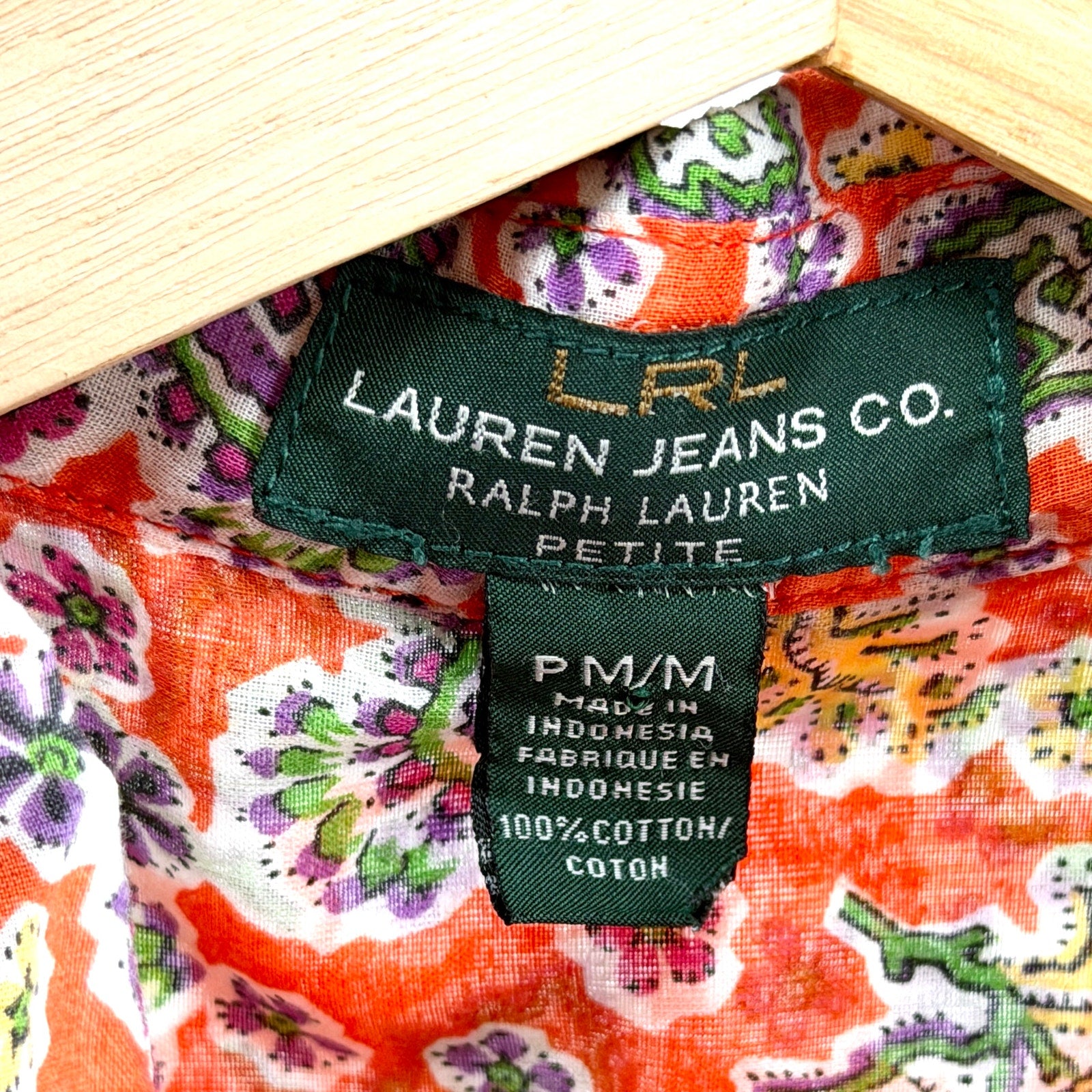Lauren Ralph Lauren Orange Purple Floral 100% Cotton Button Down Shirt
