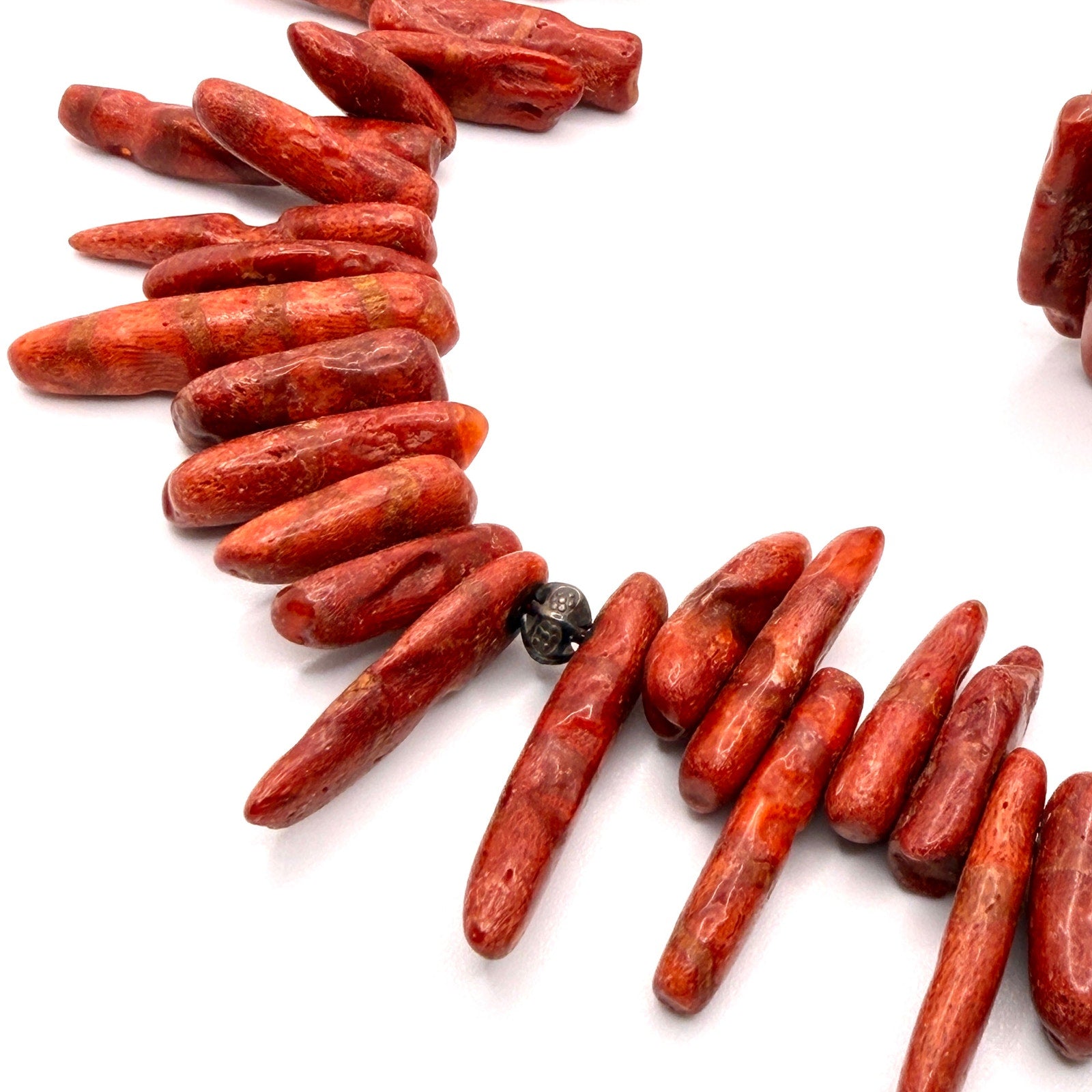 Vintage 90s Red Apple Coral Branch Fringe Necklace Stretch Bracelet Set