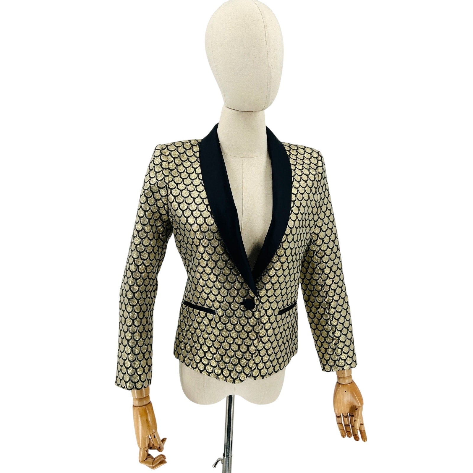 Vintage Y2K Juicy Couture Gold Black Scale Shawl Lapel Tuxedo Blazer Jacket