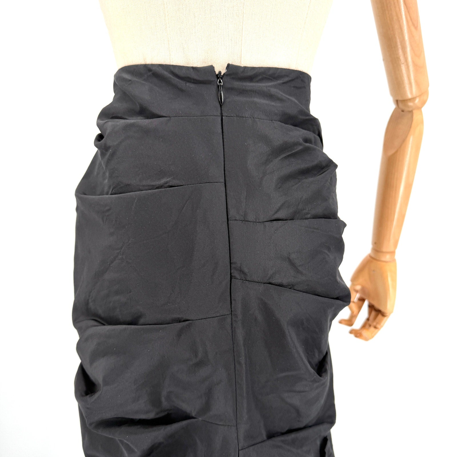 Vintage Y2K Rickie Freeman Teri Jon Black Silk Blend Ruched Skirt