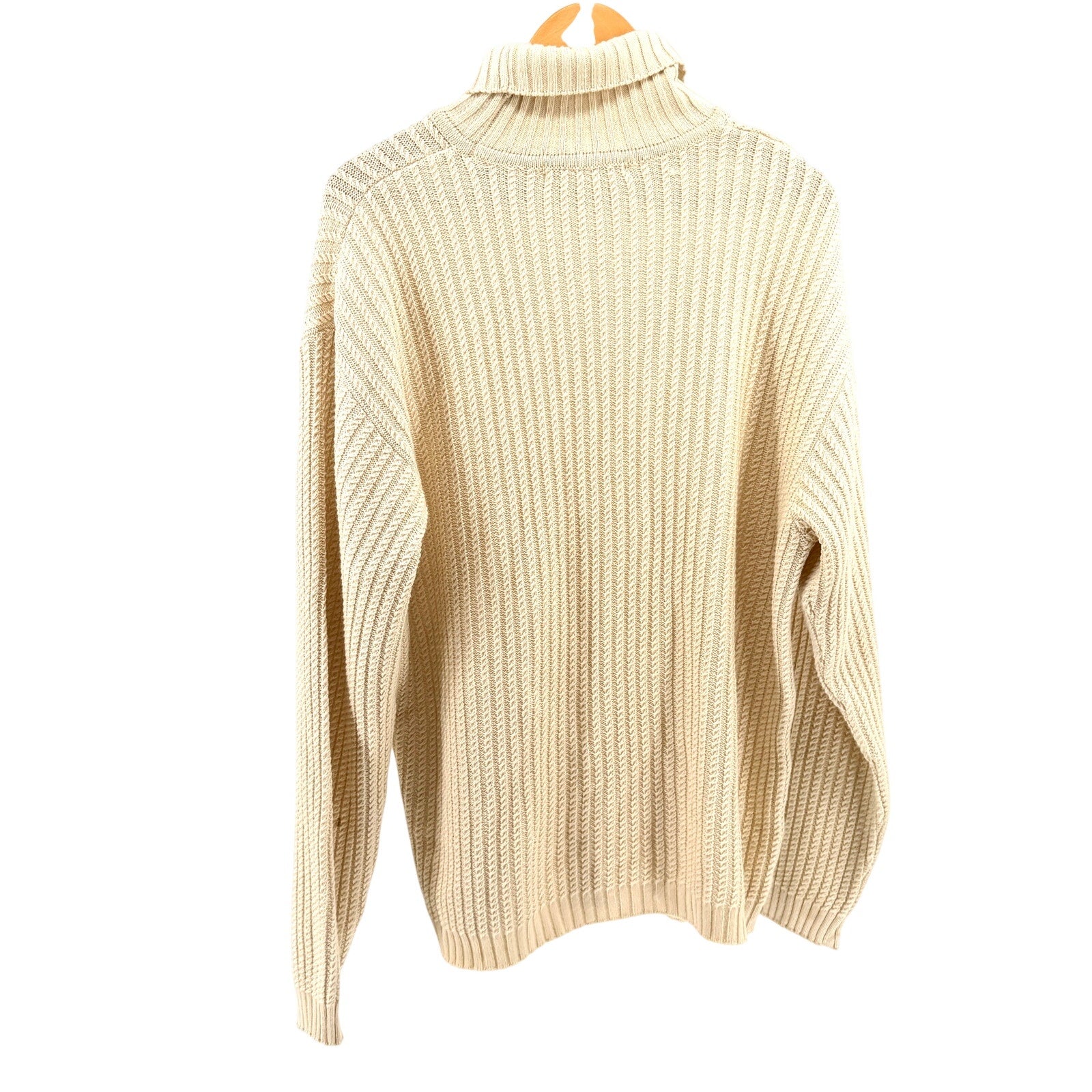 Vintage 90s Perry Ellis Cream Merino Wool Blend Micro Cable Knit Turtleneck