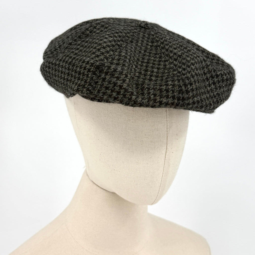 Vintage 90s Perry Ellis Portfolio Grey Black Houndstooth 100% Wool Newsboy Hat