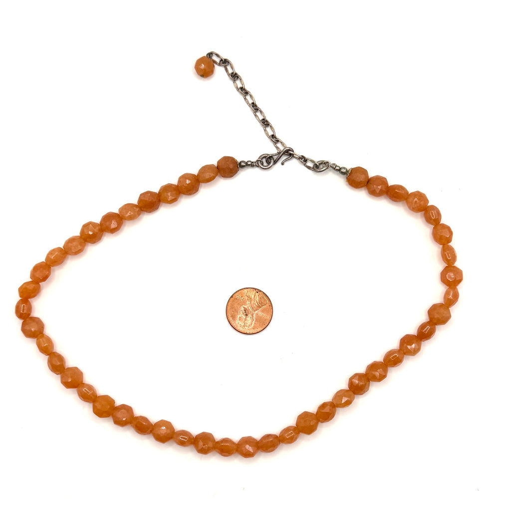 Vintage 90s Orange Aventurine Faceted Bead Statement Hook Necklace