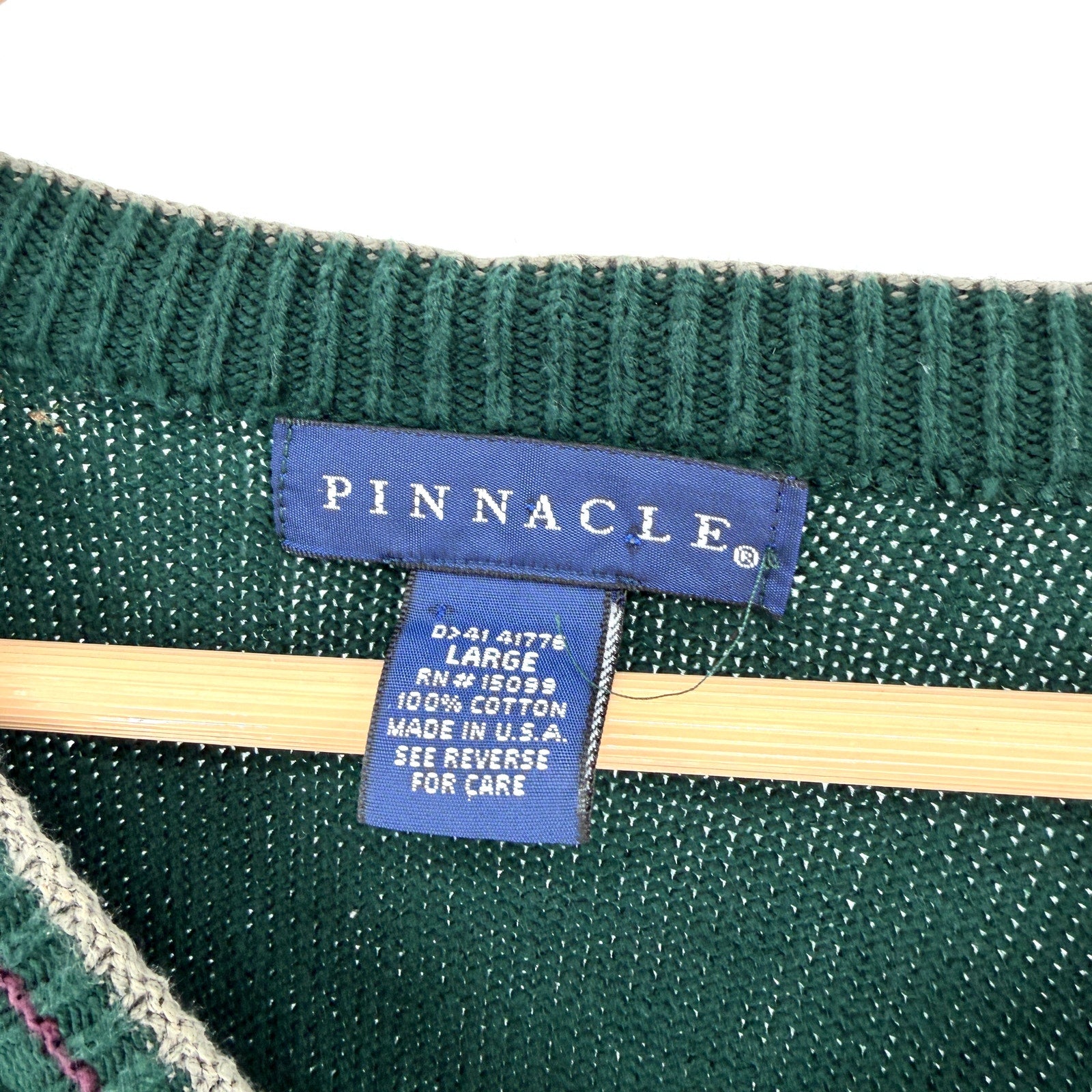Vintage 90s Pinnacle Forest Green 100% Cotton Embroidered Golf V-Neck Sweater