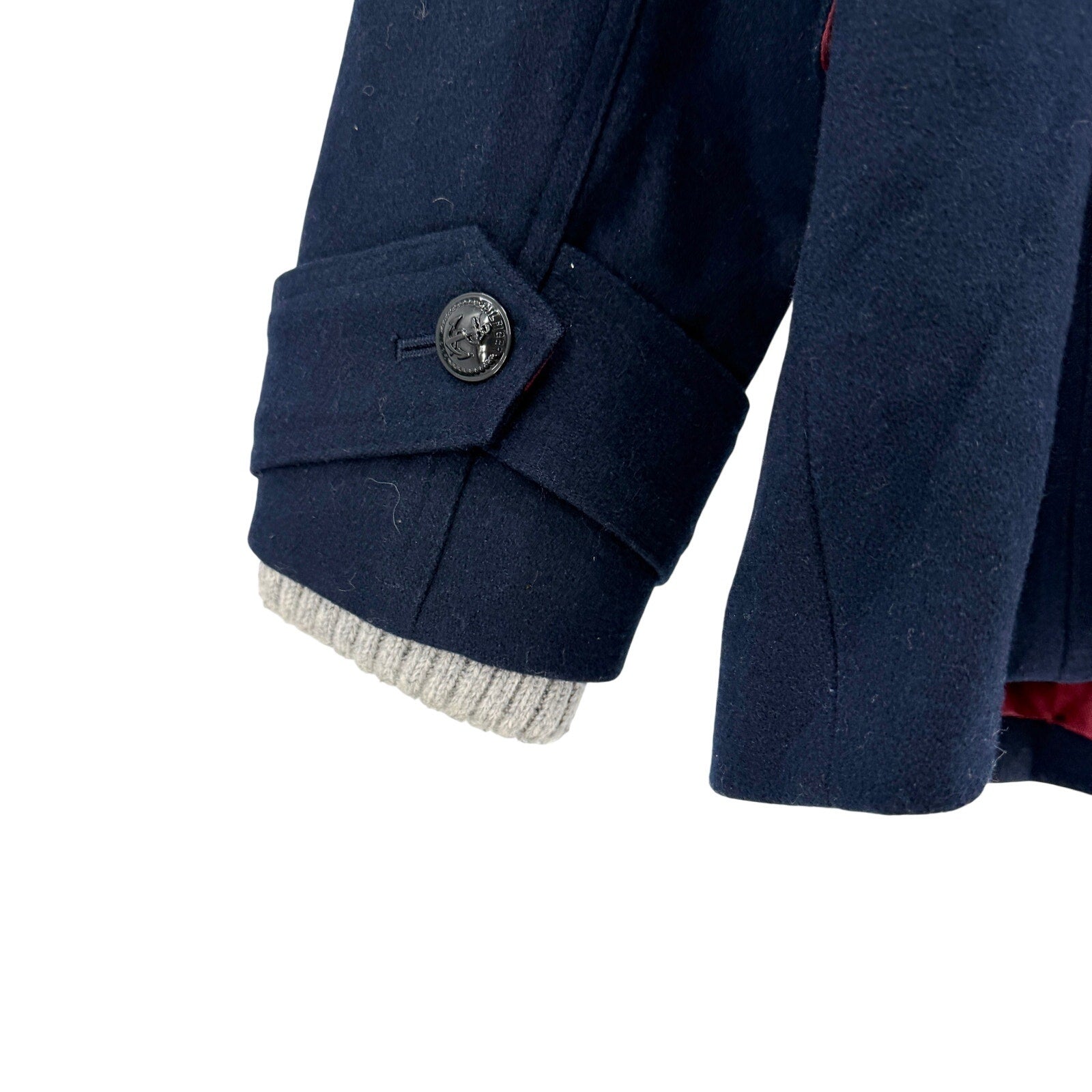 Tommy Hilfiger Navy Blue Grey Knit Trimmed Preppy Peacoat