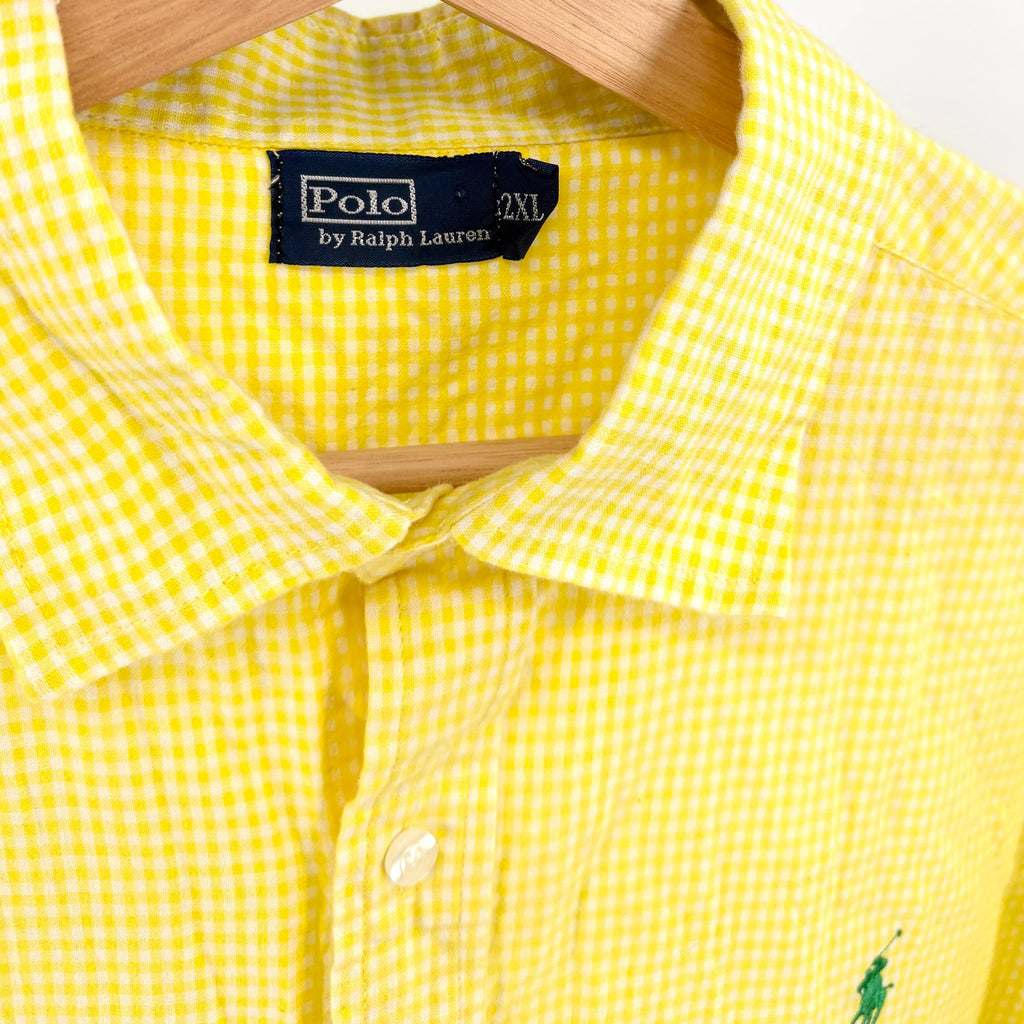 Ralph Lauren Yellow Gingham 100% Cotton Short Sleeve Button Down Shirt