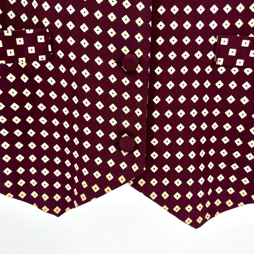 Vintage 80s Mevisto Maroon Diamond Print 100% Rayon Waistcoat Vest