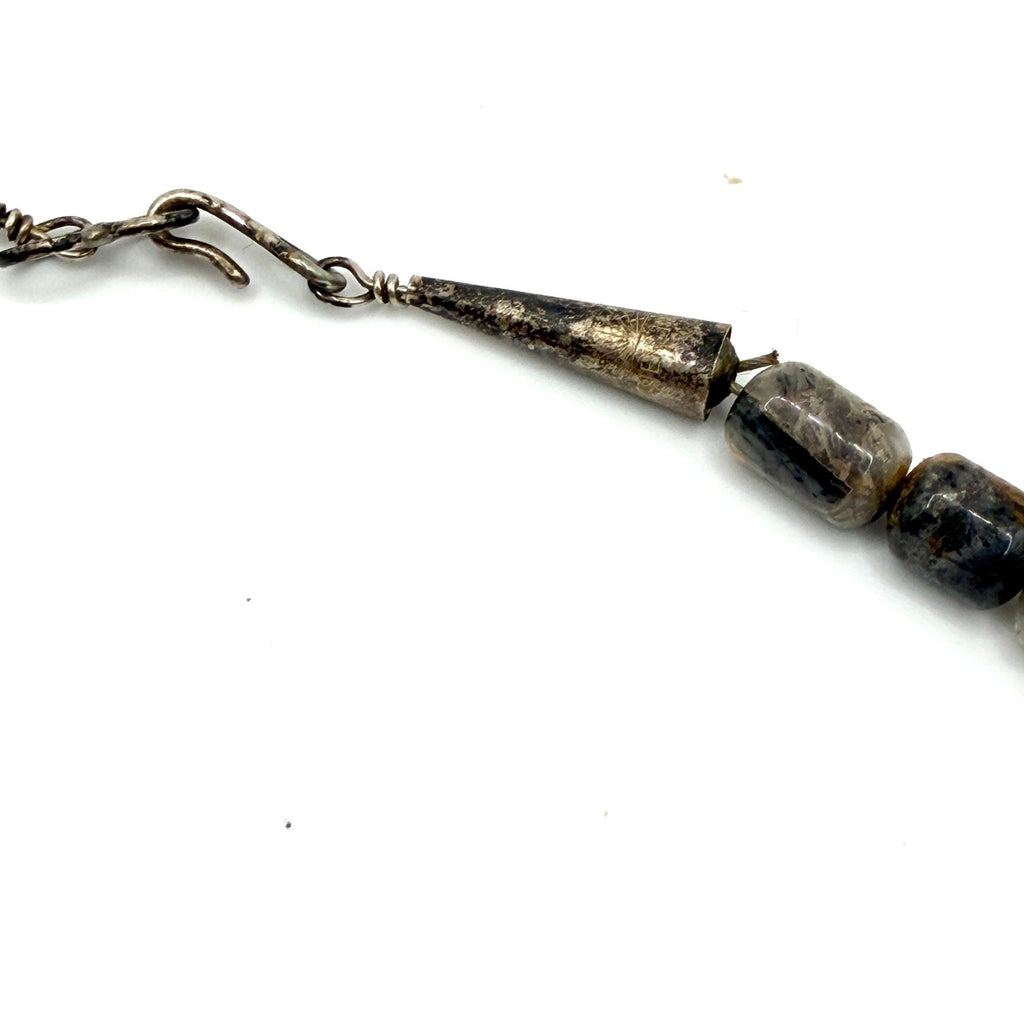 Vintage 90s Sun Silver Co Sterling Onyx Jasper Southwestern Beaded Necklace