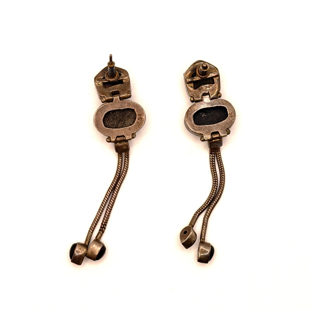 Vintage 80s Onyx Sterling Silver Gothic Tassel Dangle Earrings