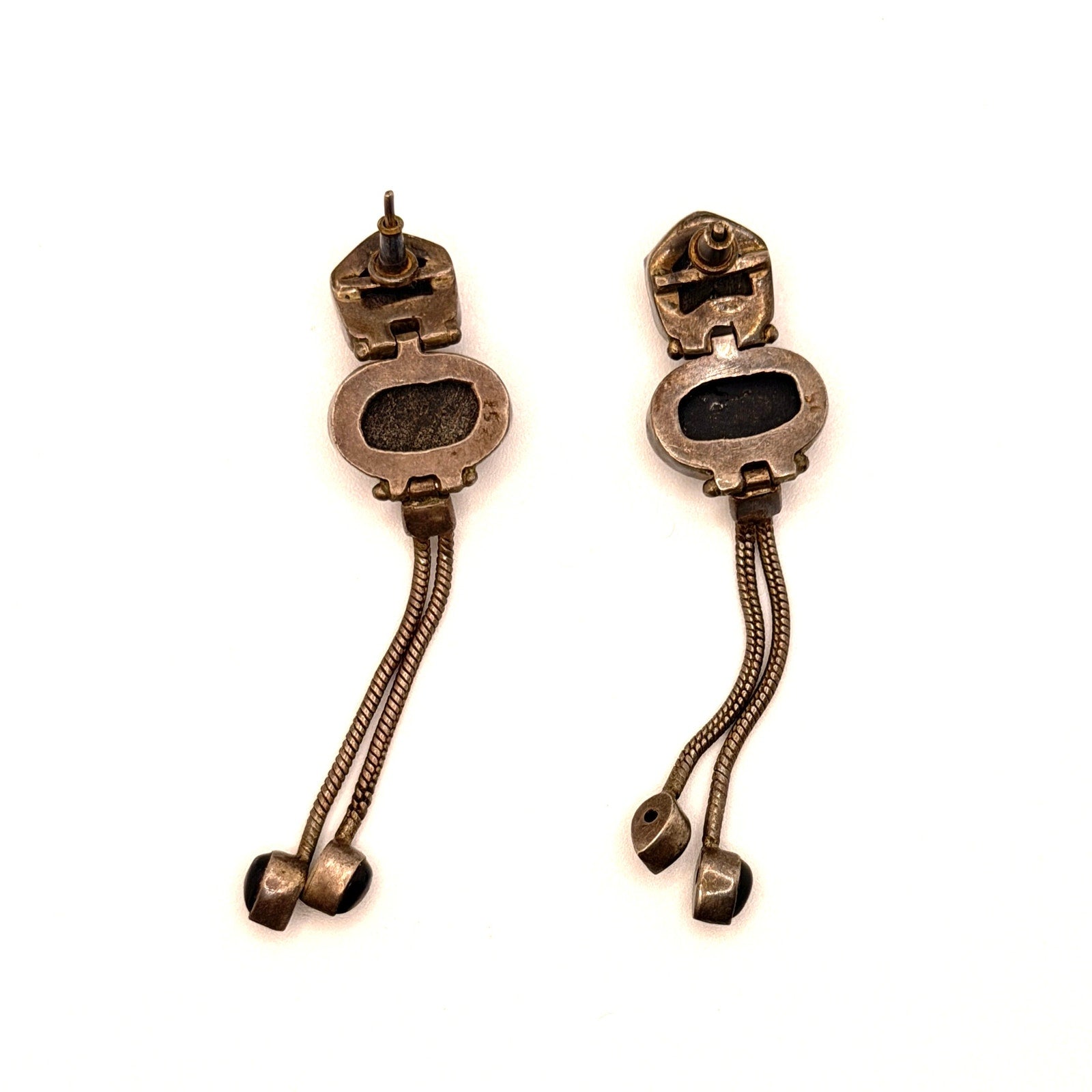 Vintage 80s Onyx Sterling Silver Gothic Tassel Dangle Earrings