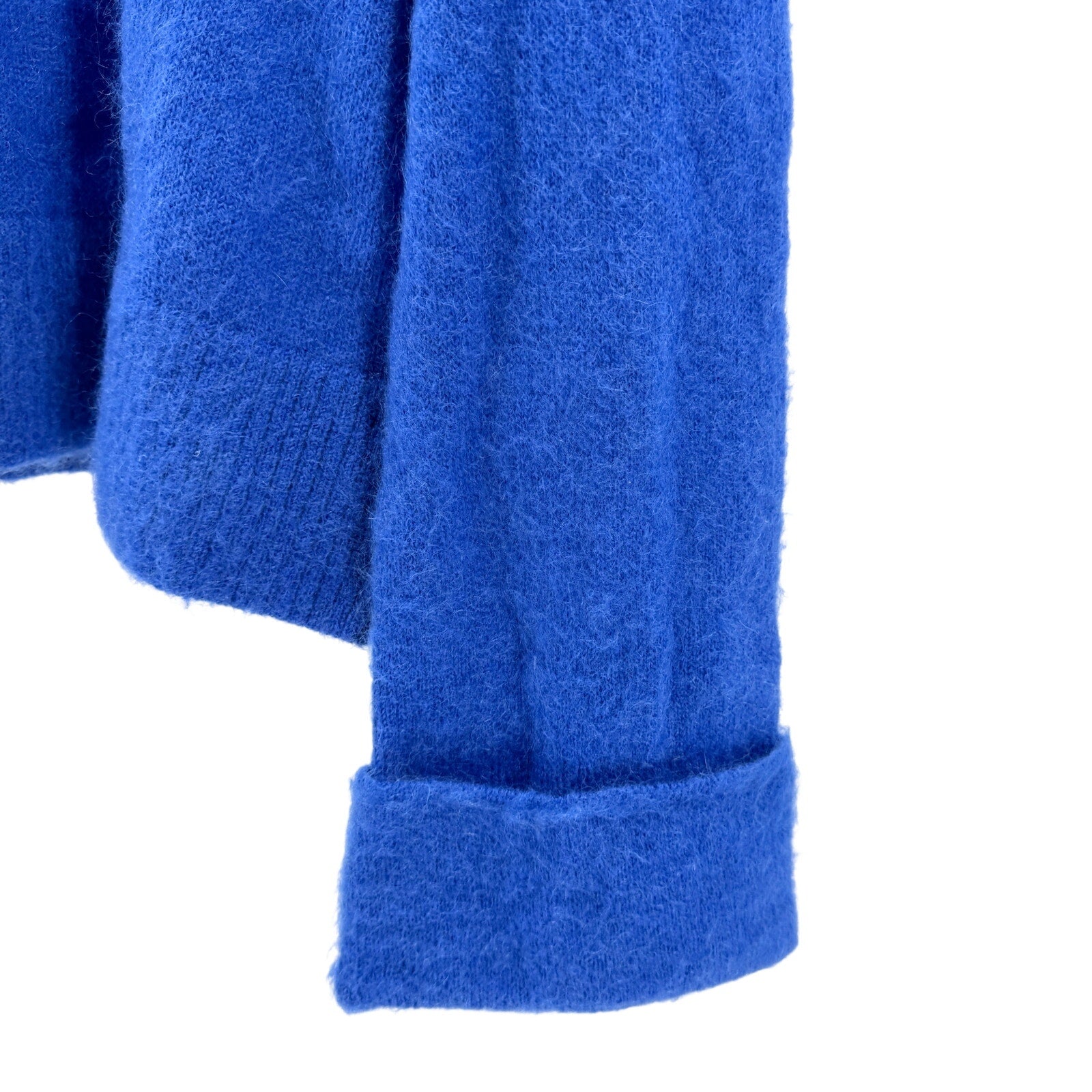 Aligne Cobalt Blue Ribbed V-Neck Wide Cuff Sleeve Pullover Knit Sweater