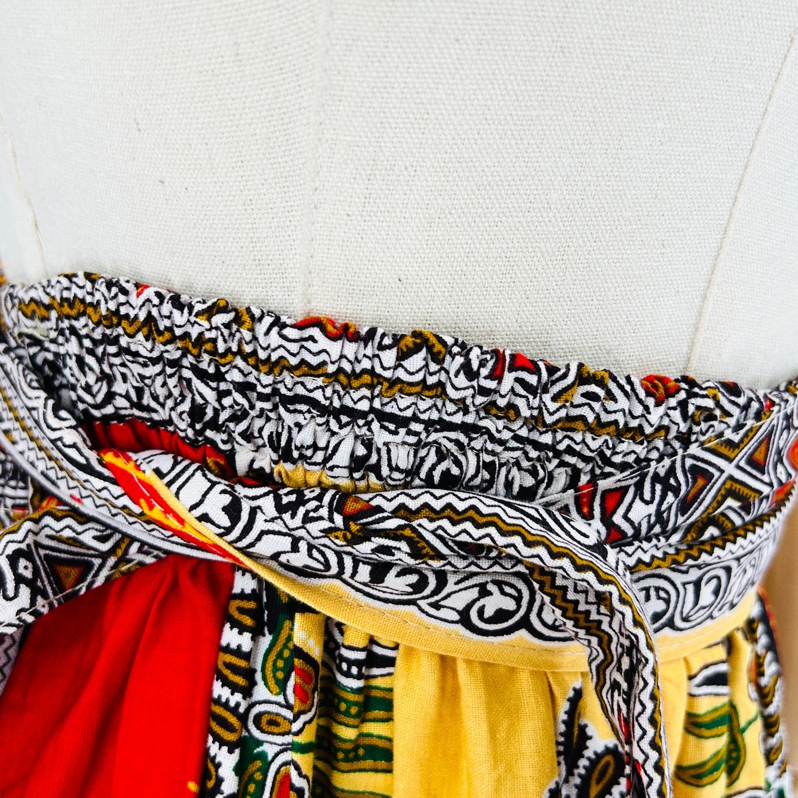 Vintage 90s Rainbow Yellow Red Dashiki Cotton Skirt & Head Scarf Set