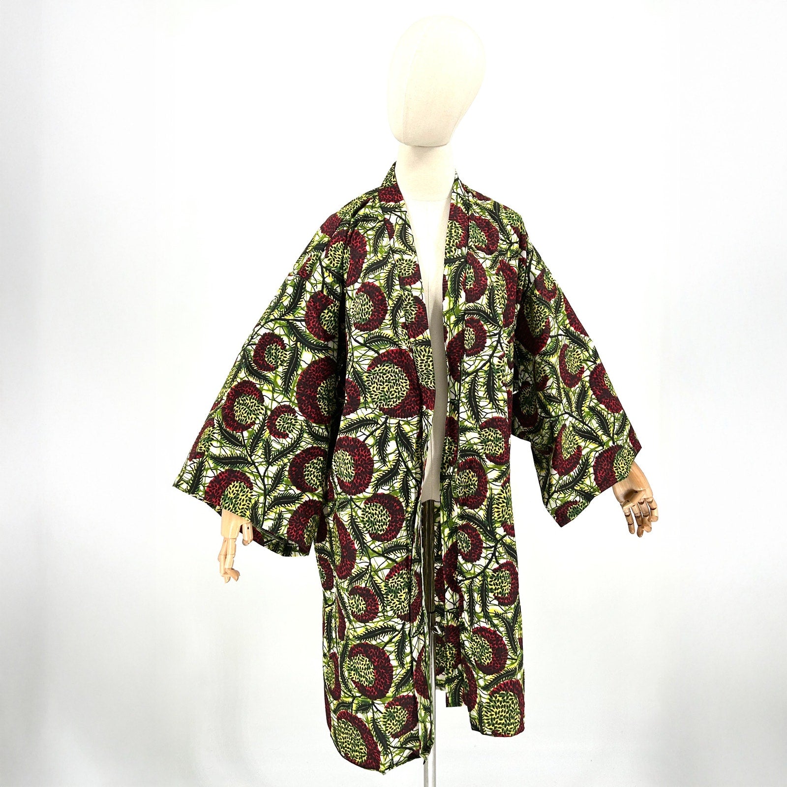 Saul Makaa Zambia Green African Wax Print Cotton Longline Kimono