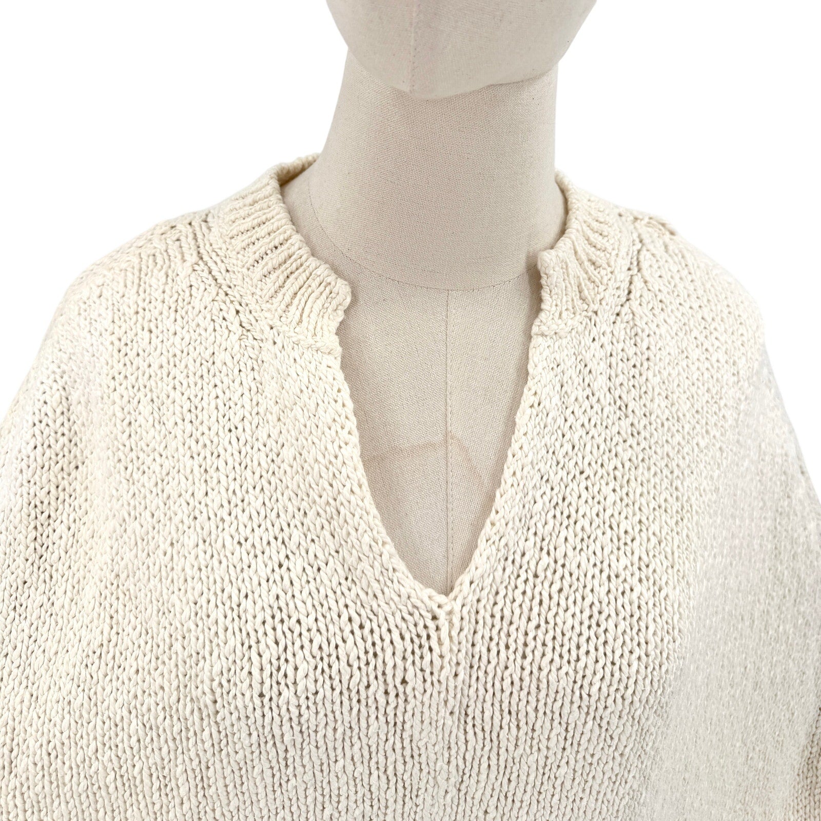 Vintage Y2K Talbots Ivory Pima Cotton Fringe Trim Poncho Sweater