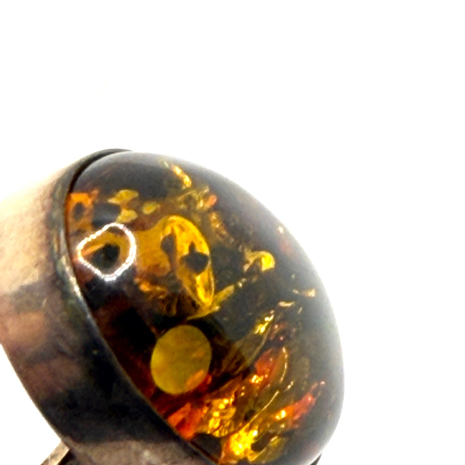 Vintage 60s Stamped Silver Cognac Amber Polish Modernist Hallmarked Ring