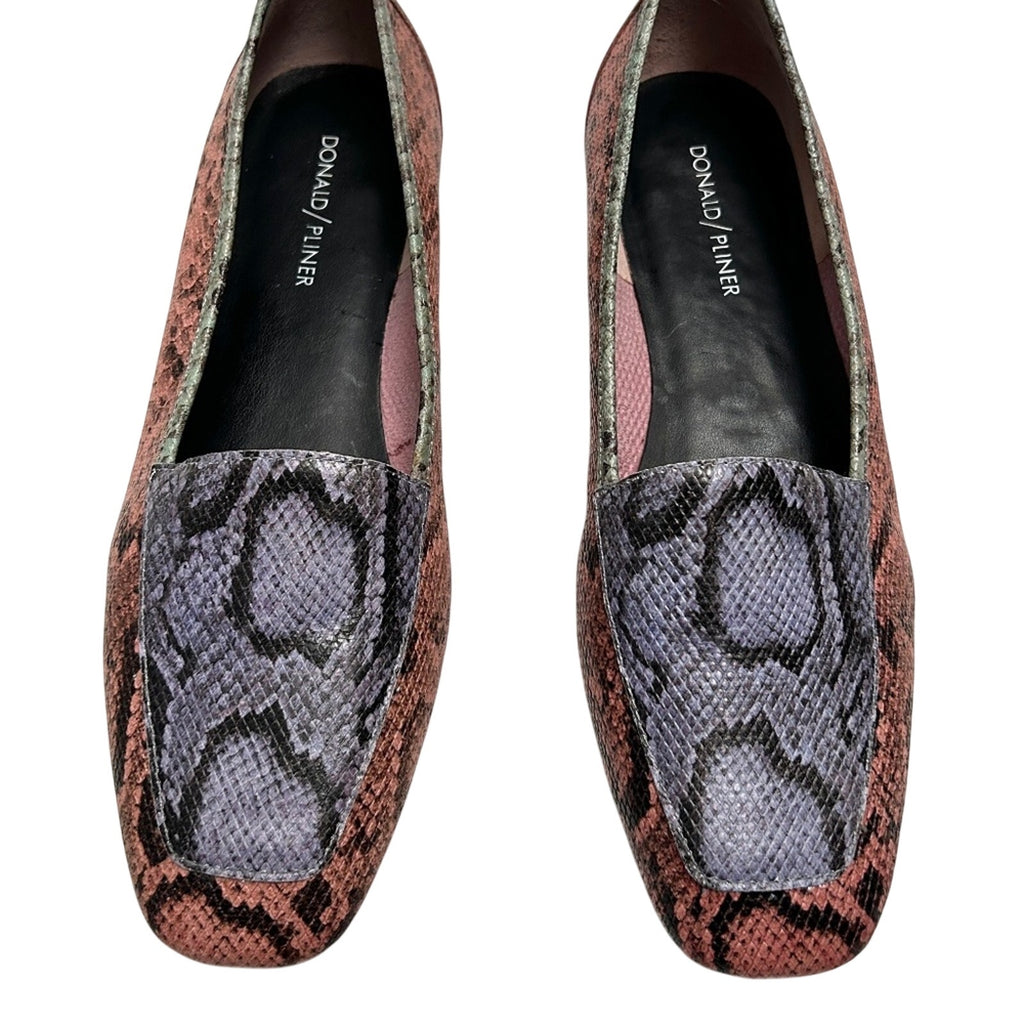 Donald Pliner Pink Purple Snake Pattern Genuine Leather Loafers Flats