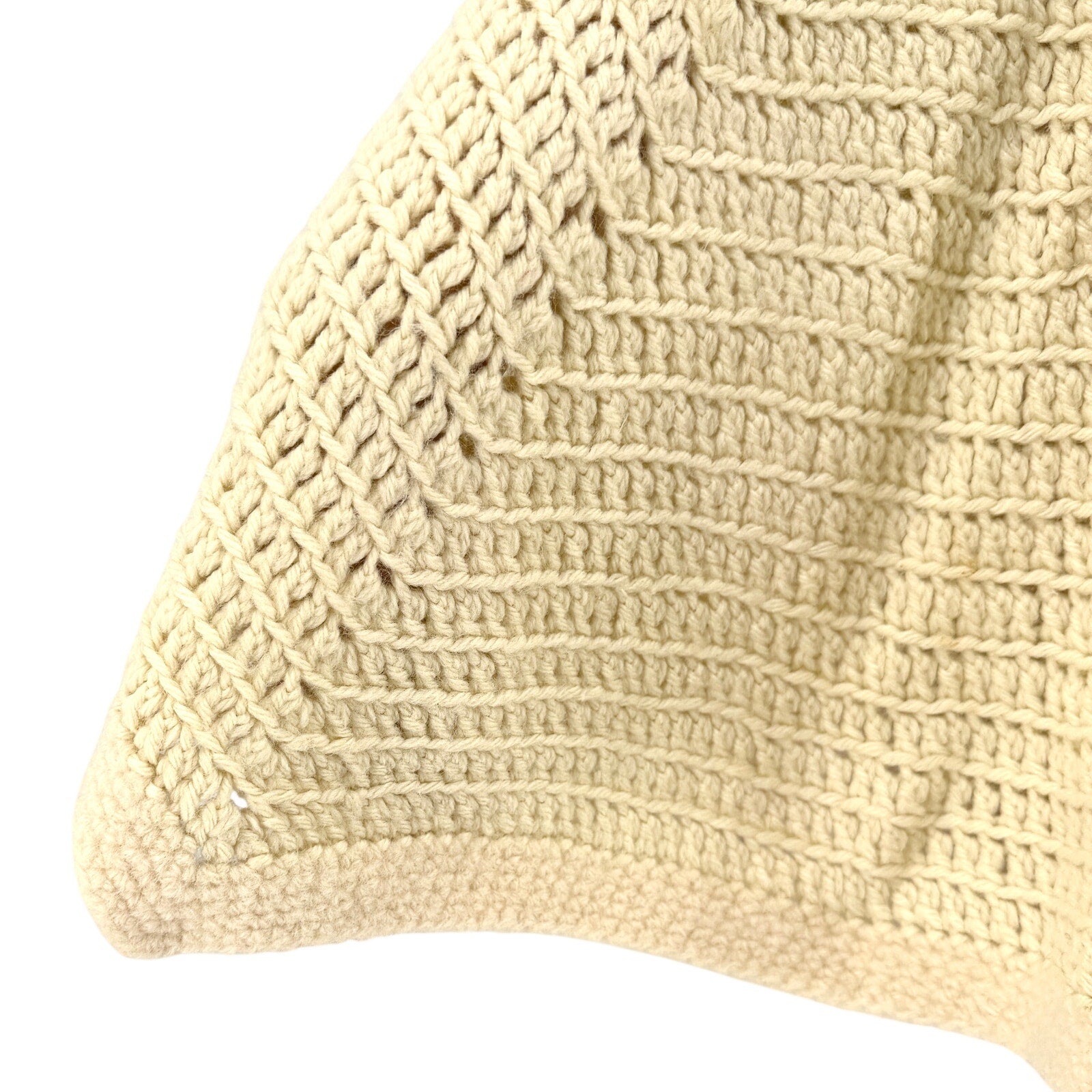 Vintage 70s Cream Hand Crocheted High Neck Tie Poncho
