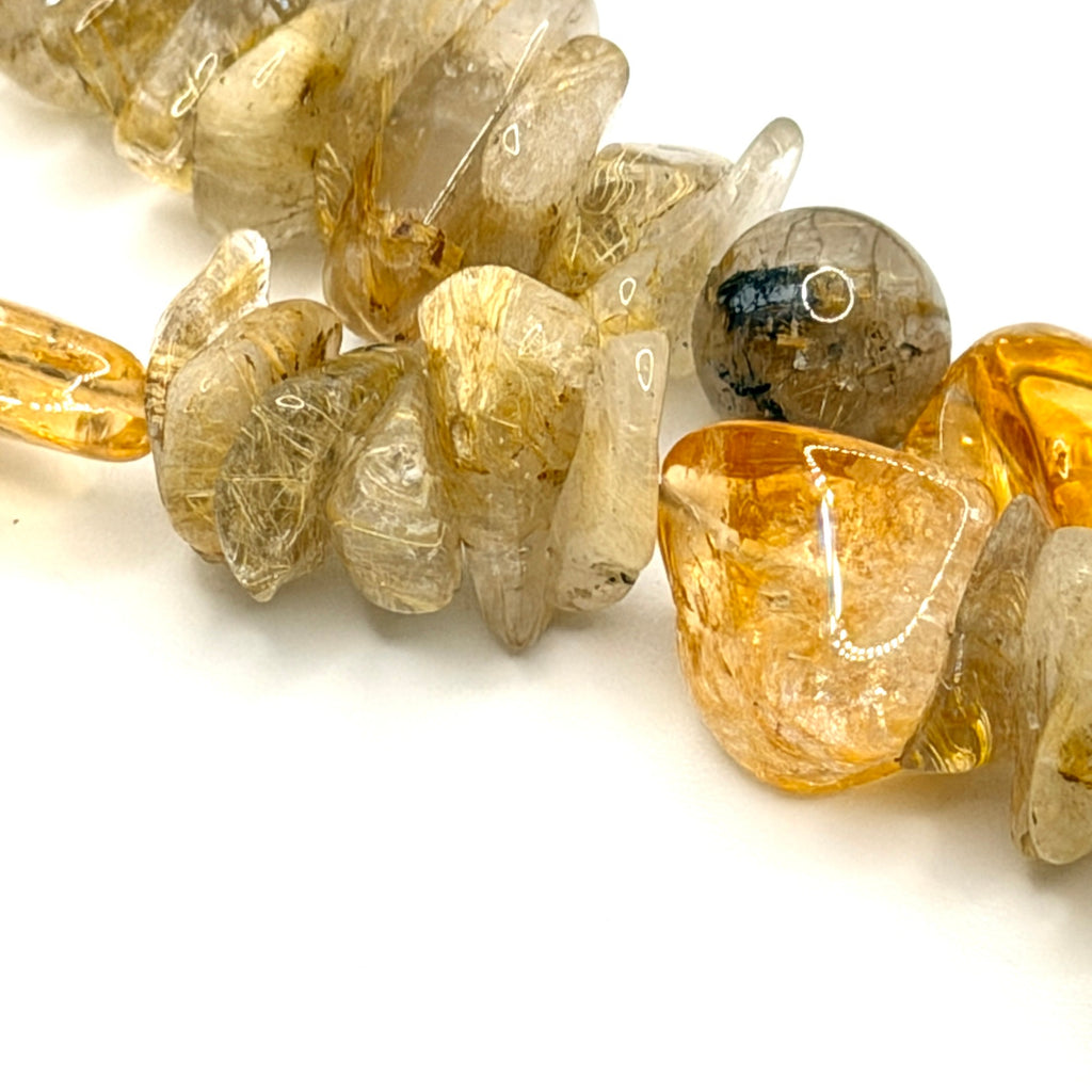 Vintage 90s Golden Rutilated Quartz Citrine Massive Double Strand Chip Necklace