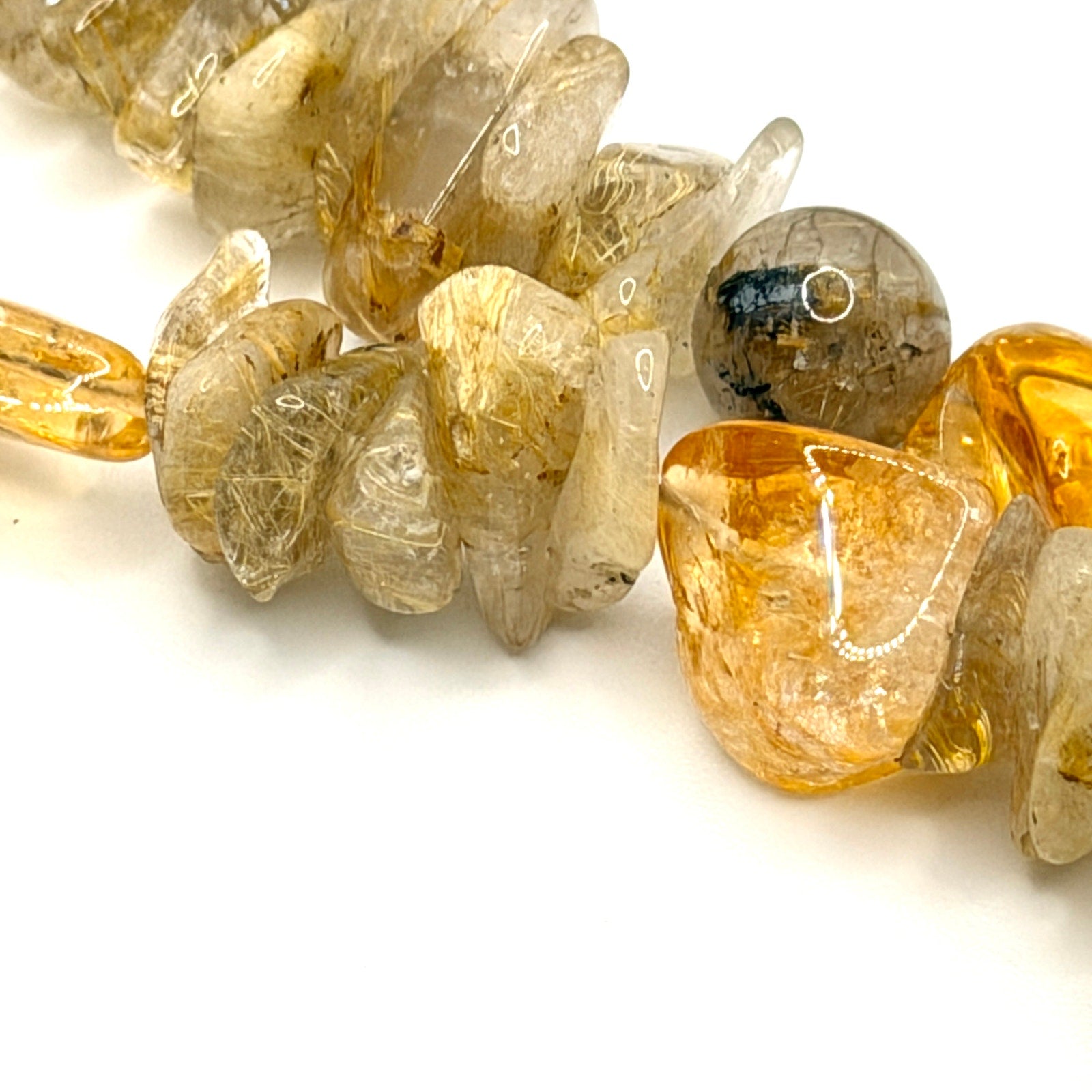 Vintage 90s Golden Rutilated Quartz Citrine Massive Double Strand Chip Necklace