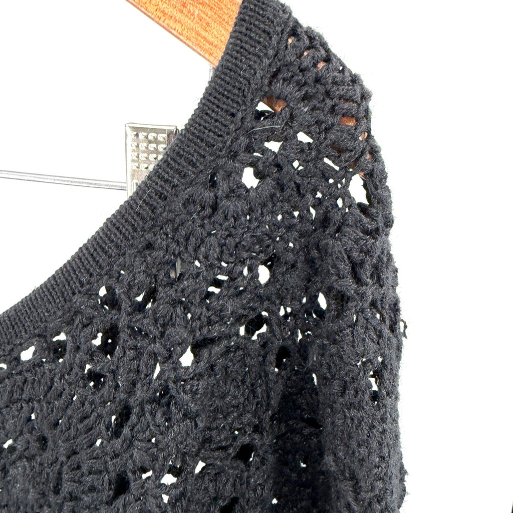 Vintage 90s Together Black Crochet Ramie Cotton Tunic Top