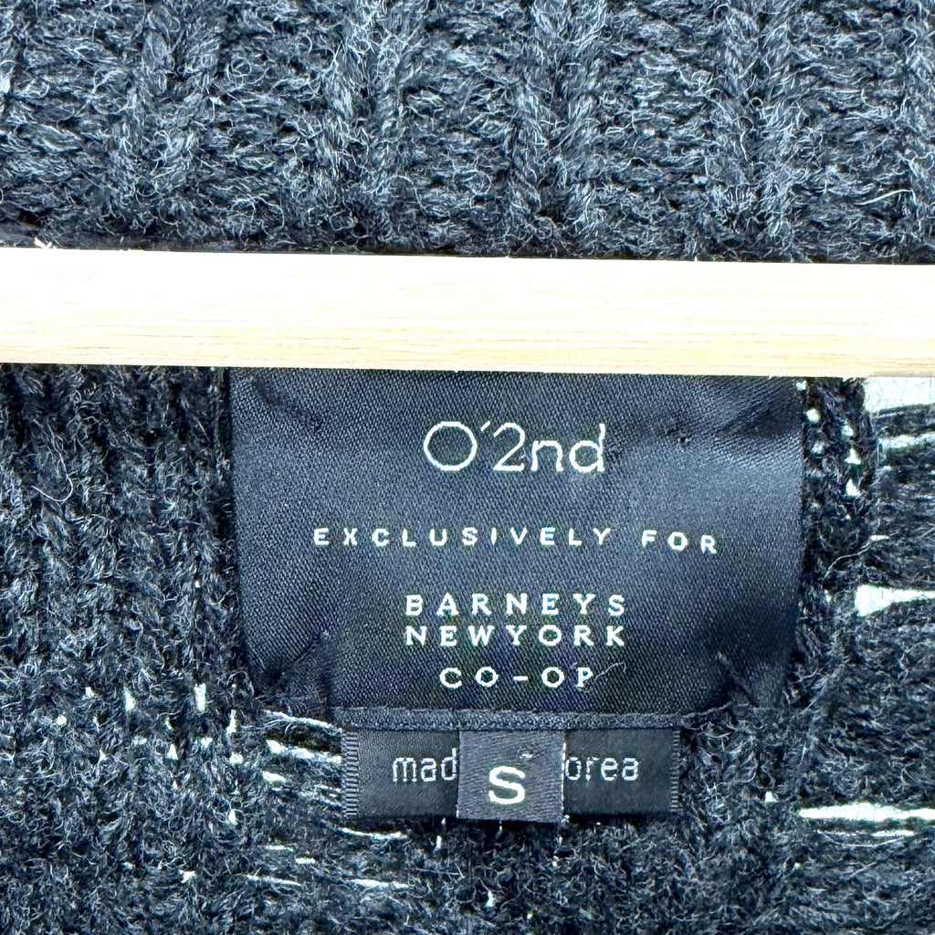 O'2nd Blue Black Grunge Deconstructed Distressed Open Knit Sweater