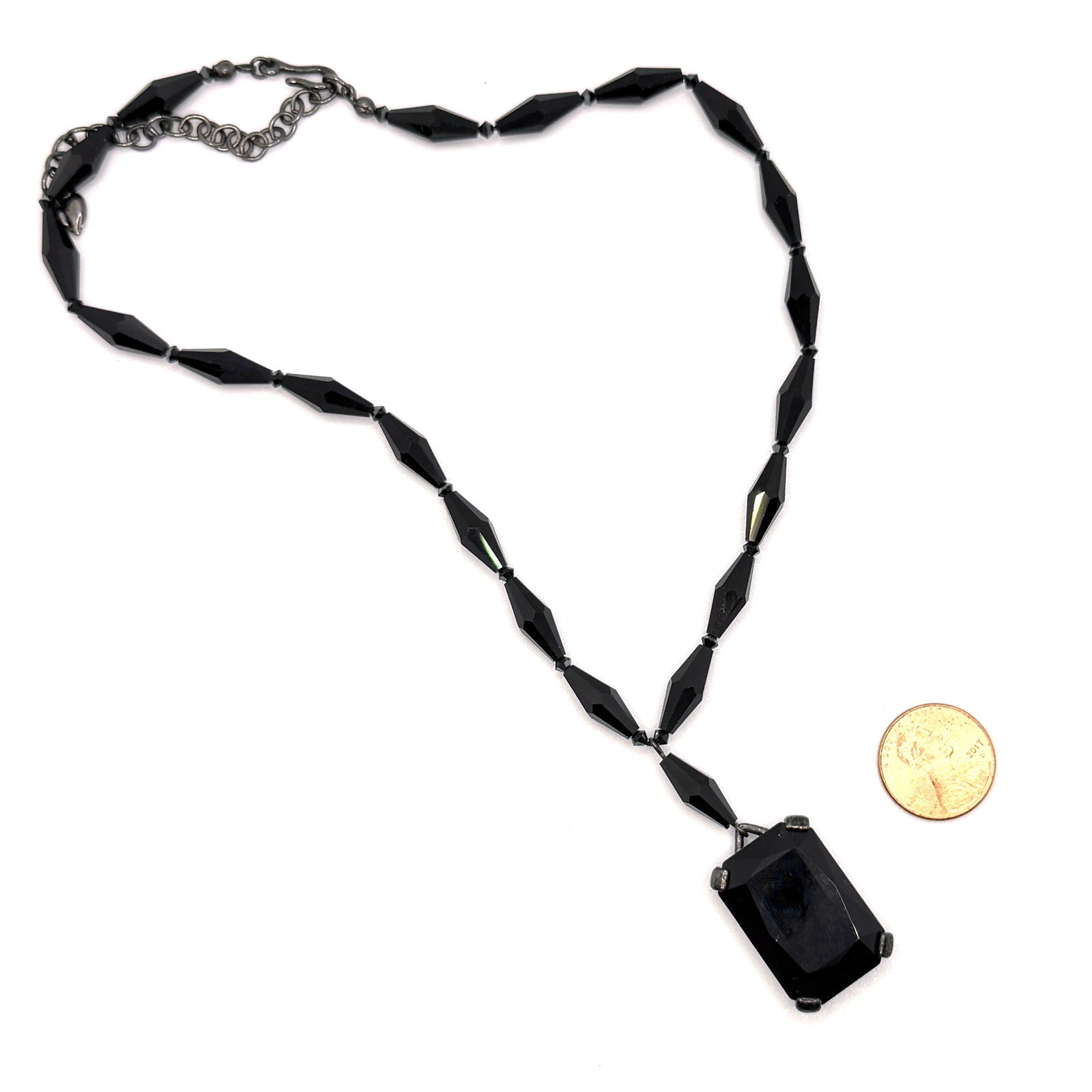 Vintage Y2K Black Glass Gothic Large Rectangular Pendant Necklace