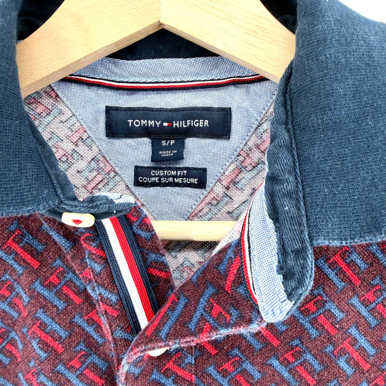Tommy Hilfiger Maroon All Over Print 100% Cotton Logo Polo Shirt