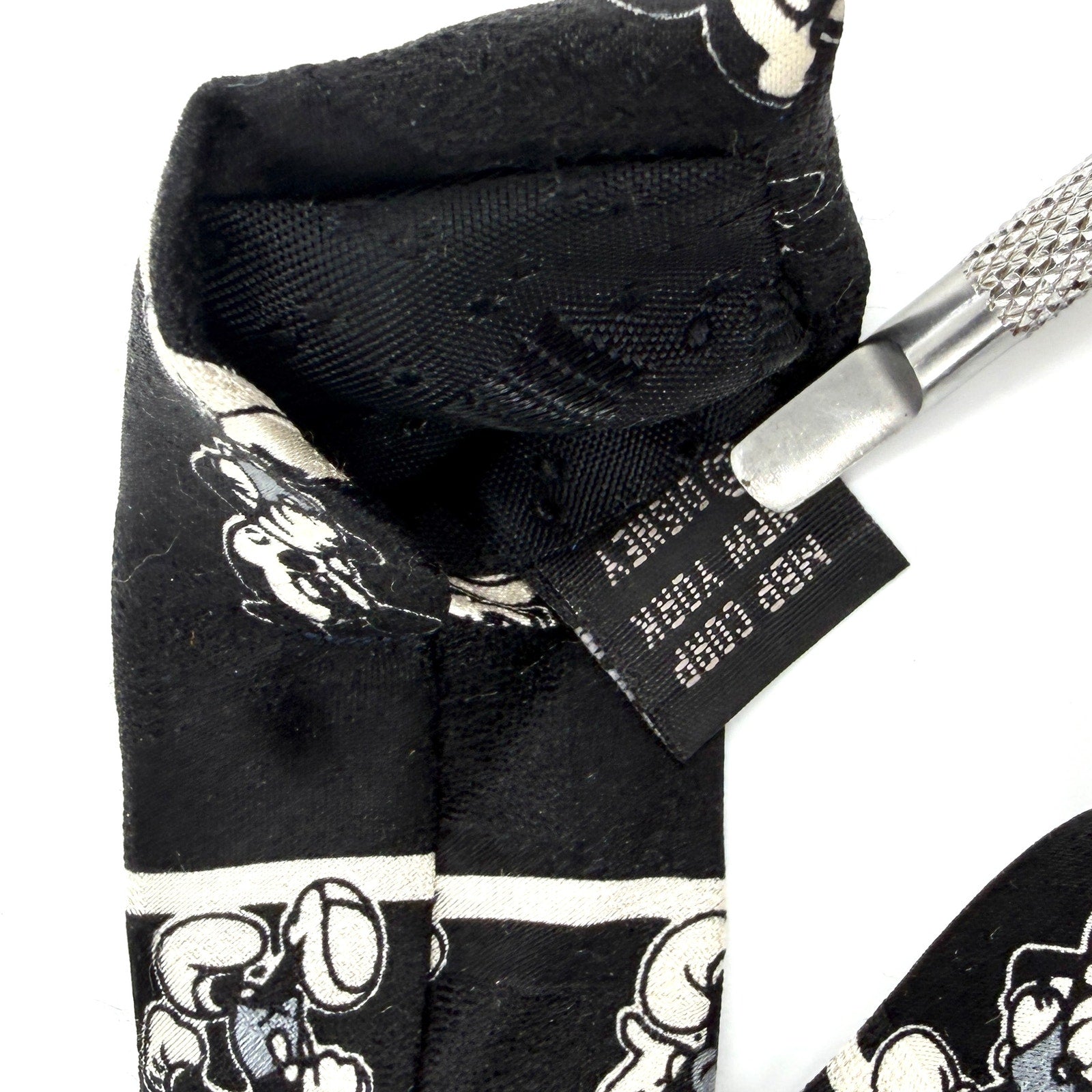Vintage 90s Mickey Unlimited Black 100% Silk Mickey Mouse Traditional Necktie