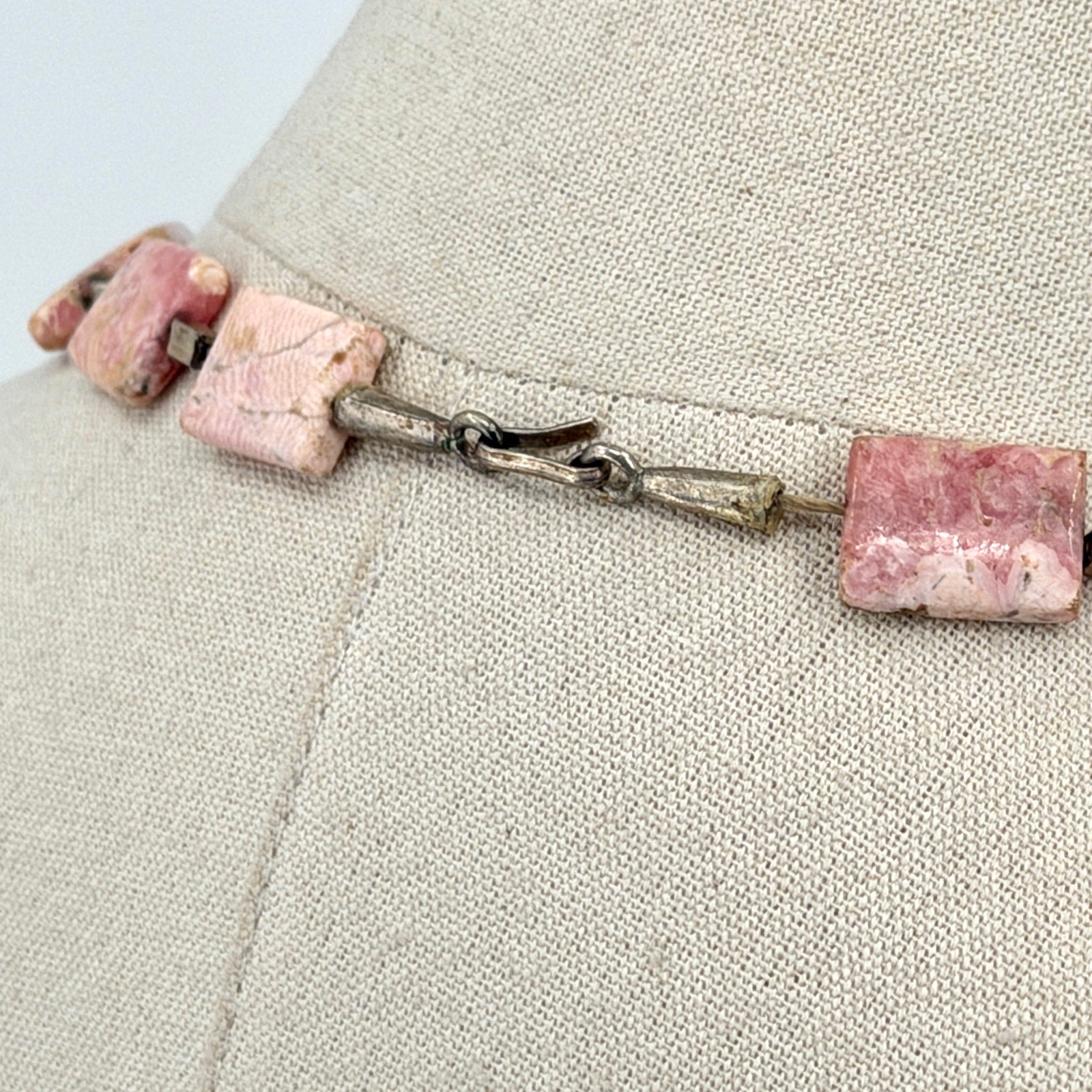 Vintage 90s Rhodochrosite Hand Strung Slab Statement Necklace