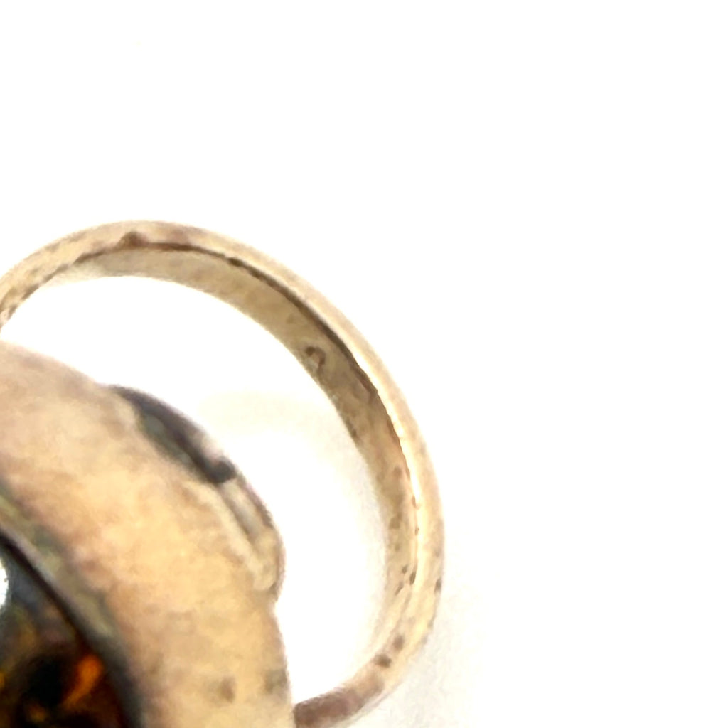 Vintage 60s Stamped Silver Cognac Amber Polish Modernist Hallmarked Ring