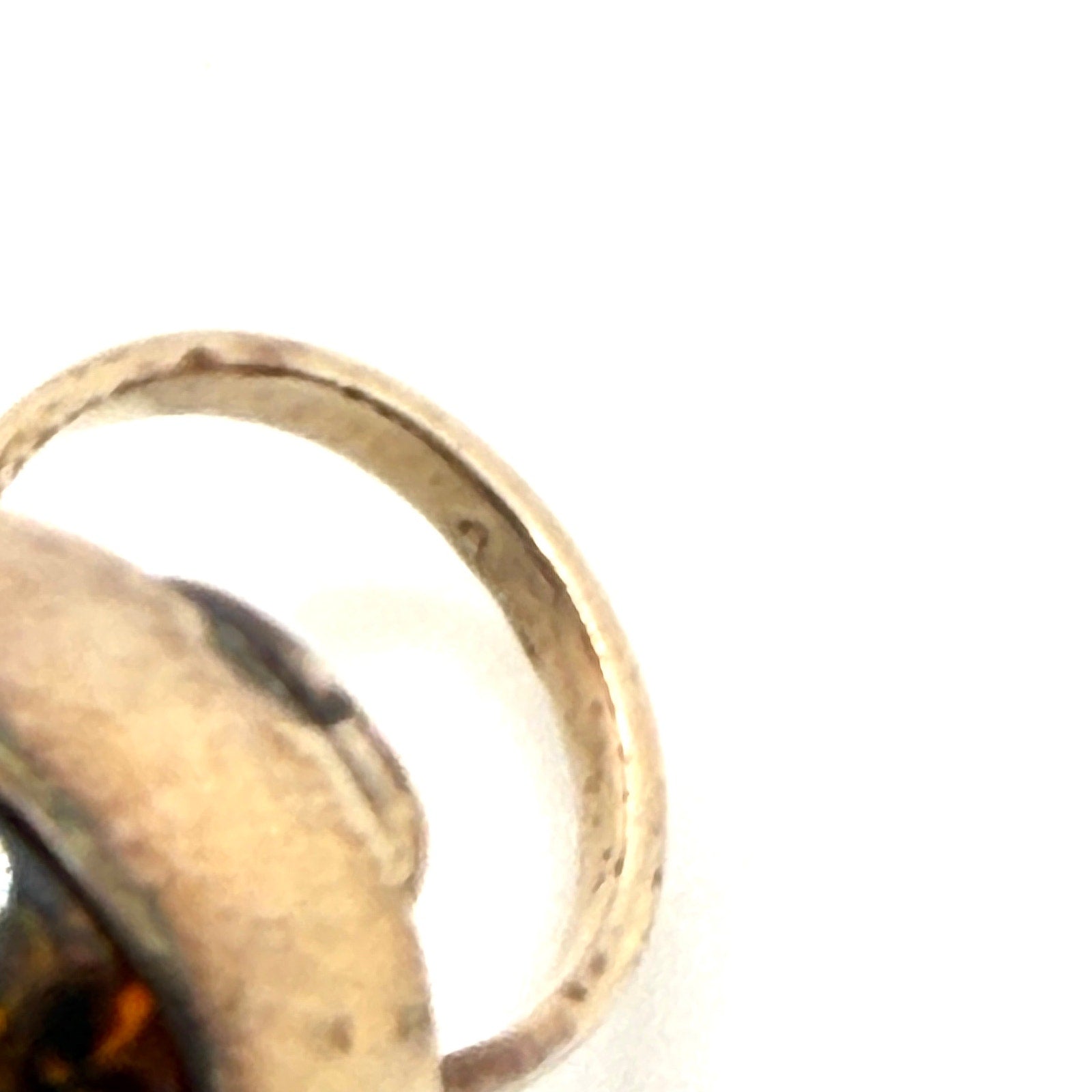 Vintage 60s Stamped Silver Cognac Amber Polish Modernist Hallmarked Ring