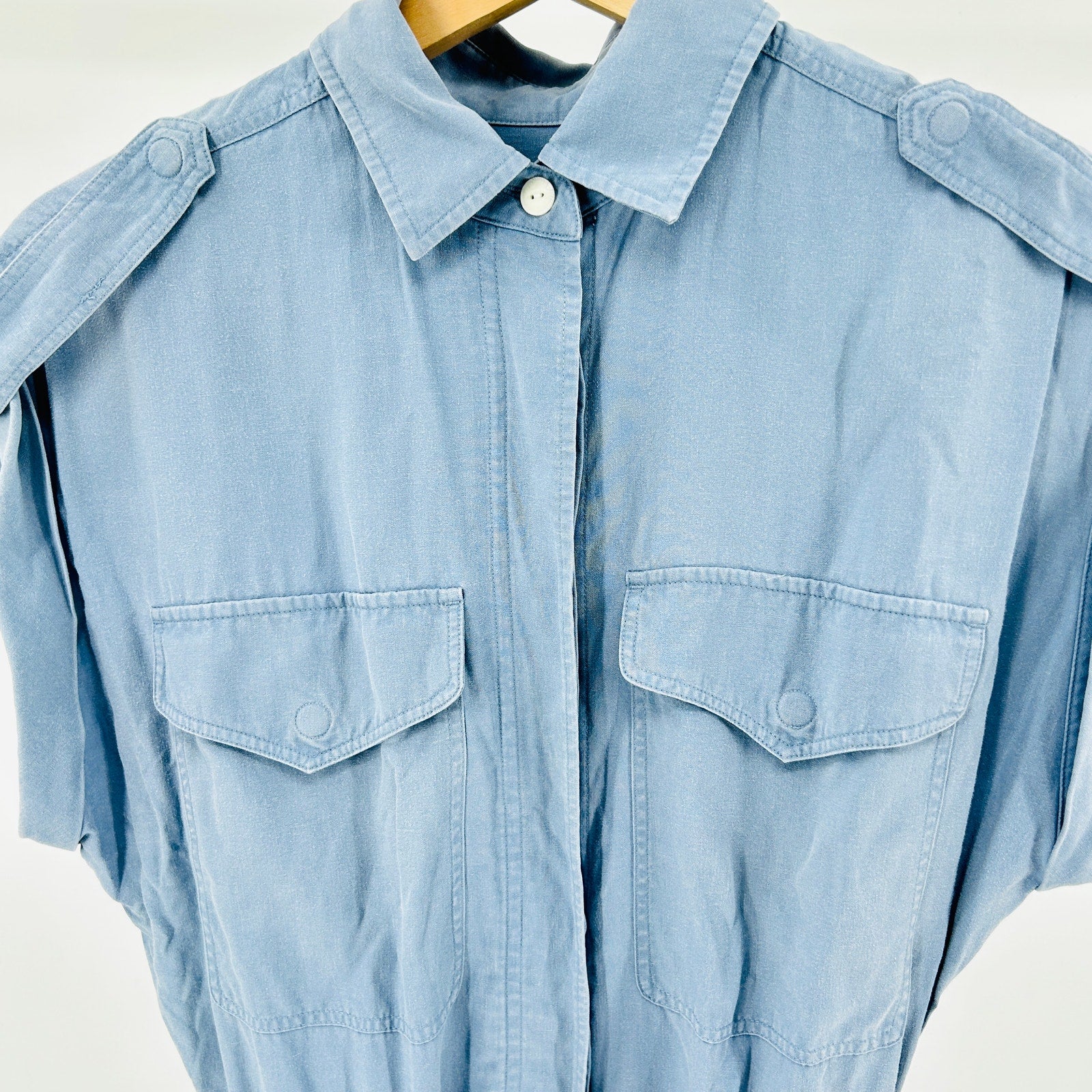 Y2K Rag & Bone Light Blue Linen Blend Button-Front Utility Jumpsuit