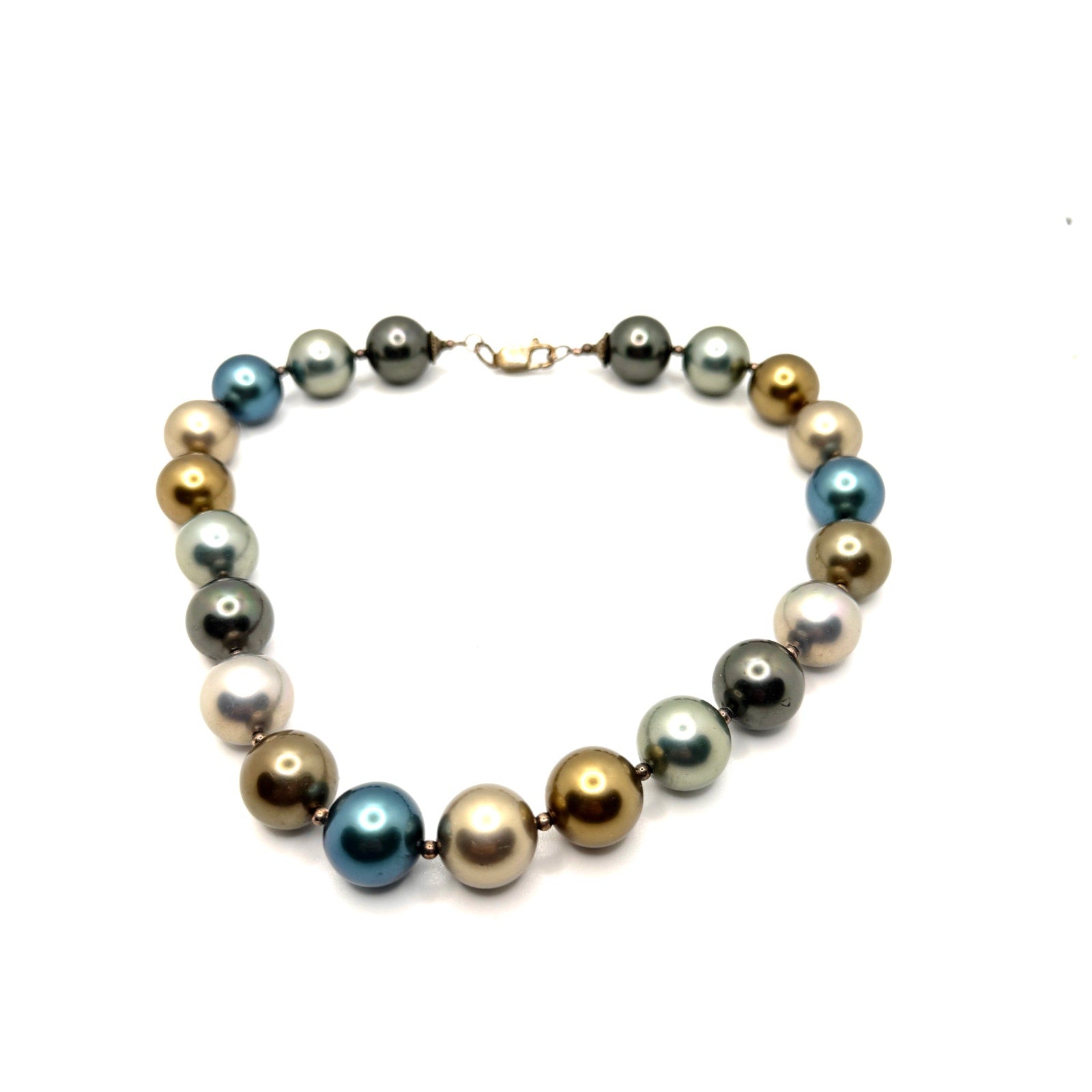 Vintage 90s Silver Blue Color Peacock South Sea Style Pearl Necklace