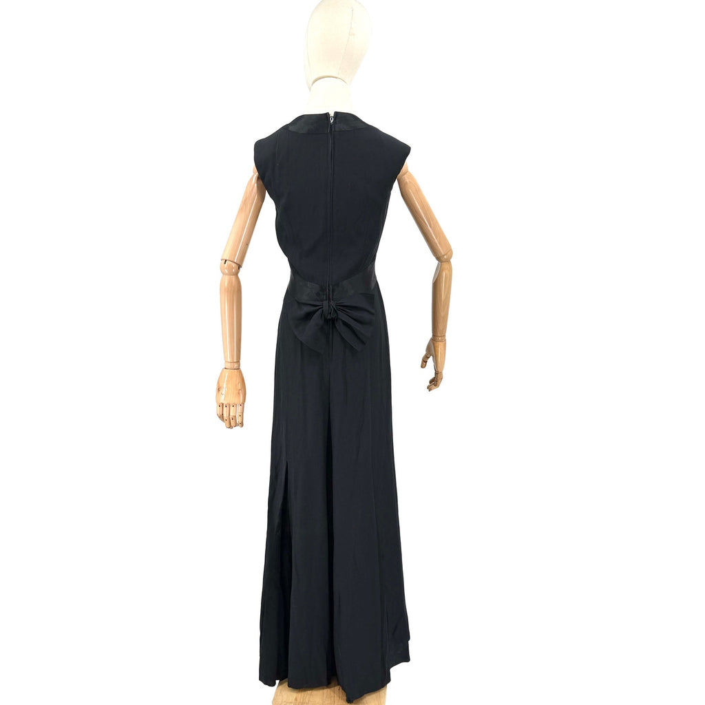 Vintage 80s House of Bianchi Black Bow Back Mermaid Evening Gown