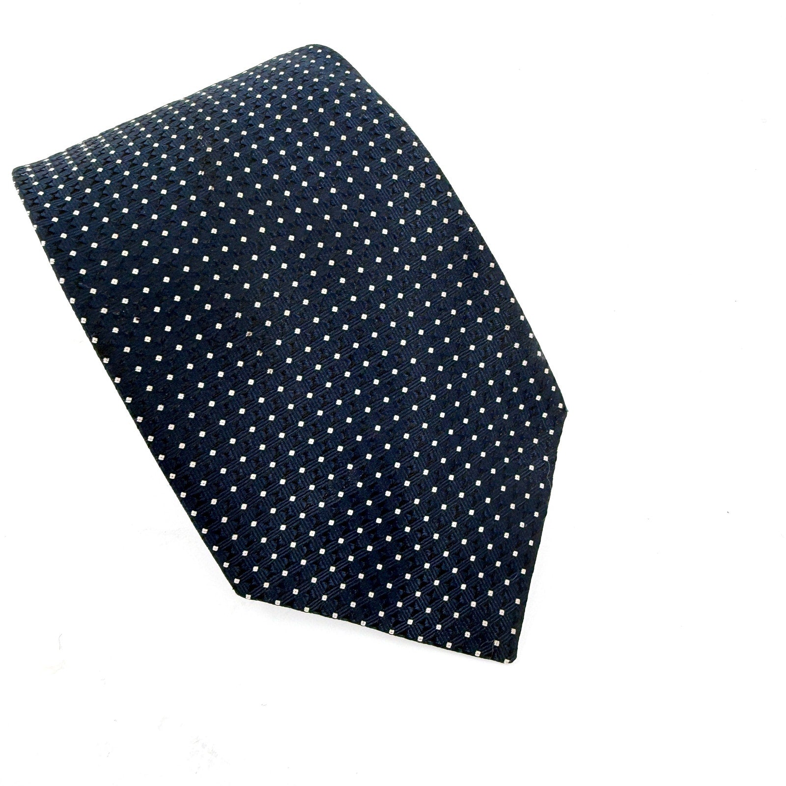 Vintage 90s Valentino Blue White Polkadot Geometric Traditional Necktie
