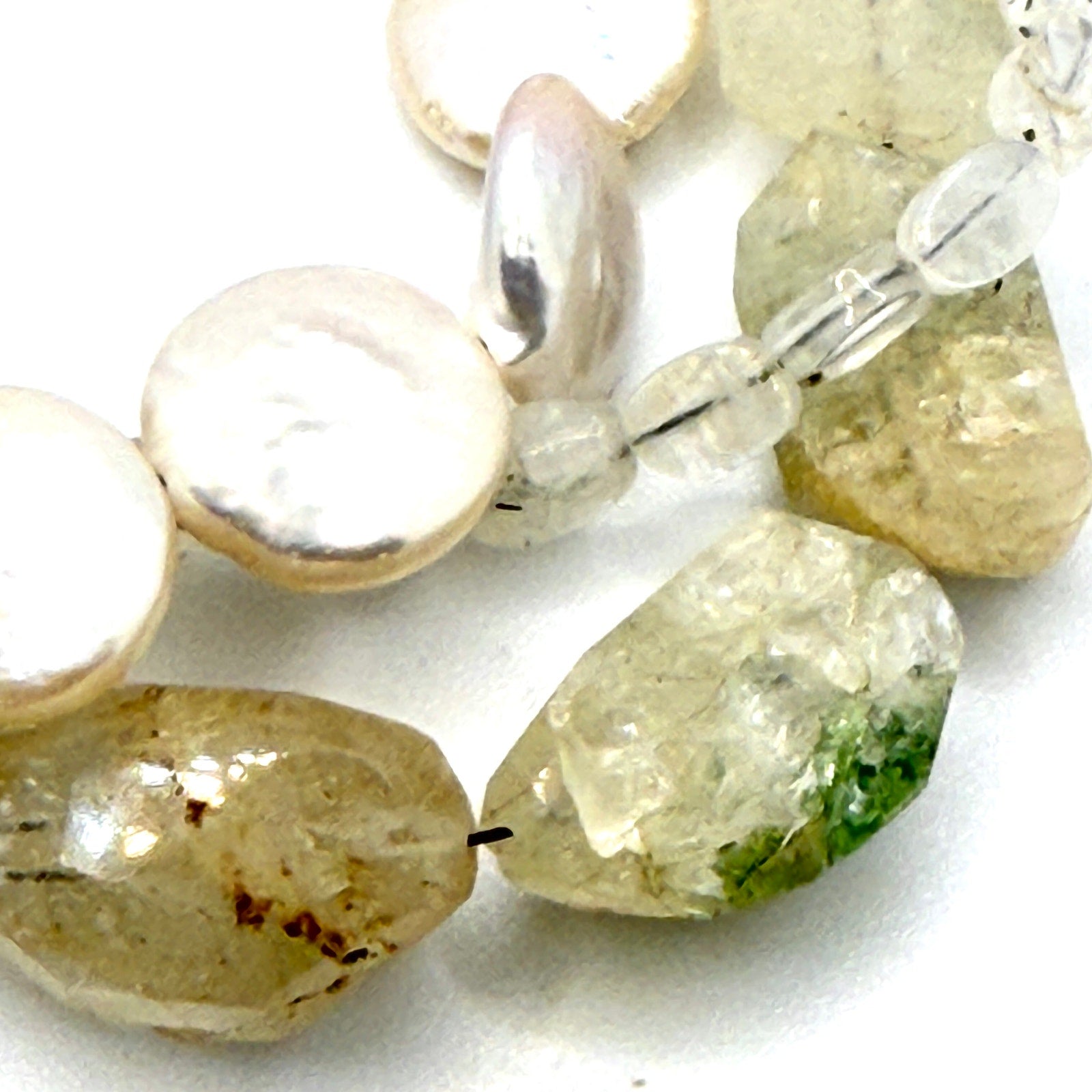 Vintage 90s Artisan Buffalo Nickel Coin Pearl Prehnite Multi Strand Bracelet