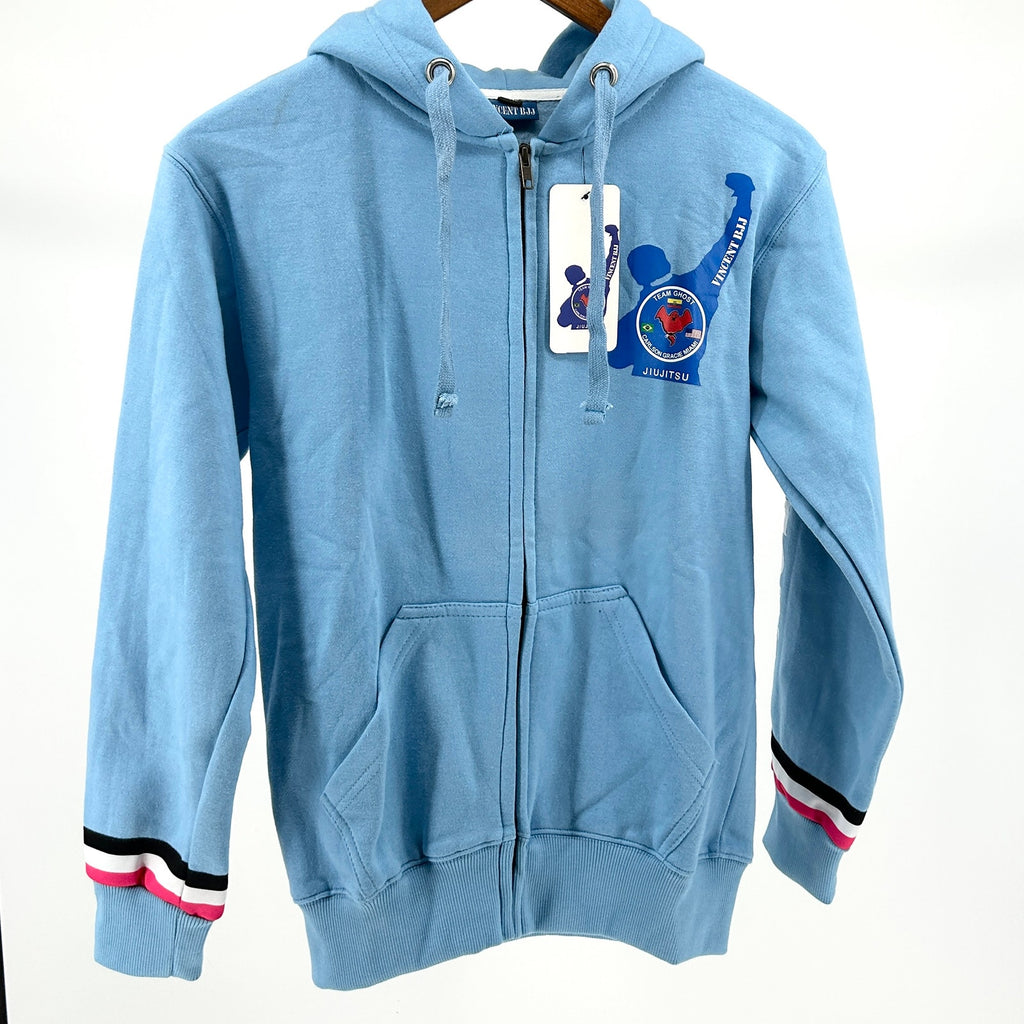 Vincent BJJ Powder Blue Carlson Gracie Miami Team Ghost Zip-Up Kids Hoodie