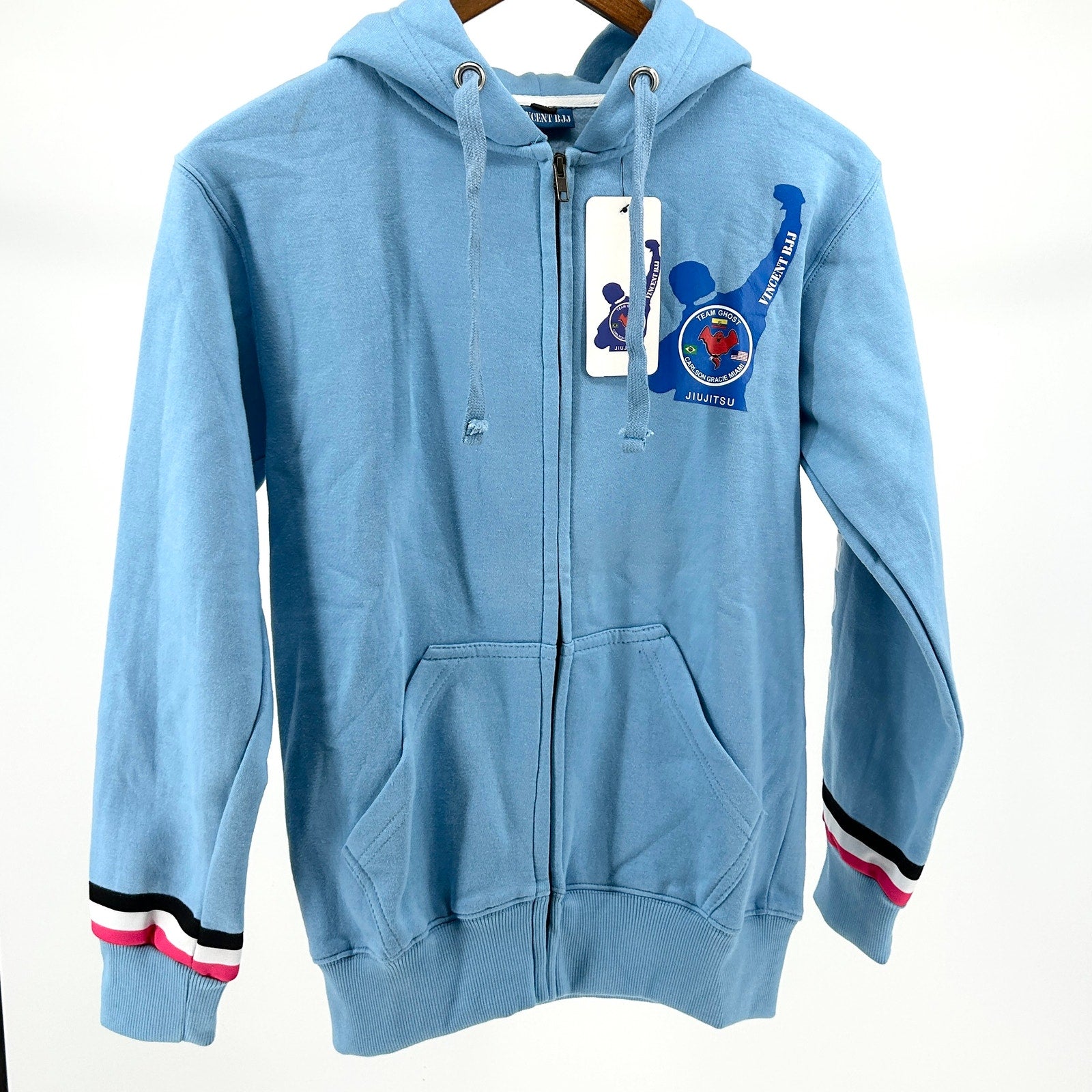 Vincent BJJ Powder Blue Carlson Gracie Miami Team Ghost Zip-Up Kids Hoodie