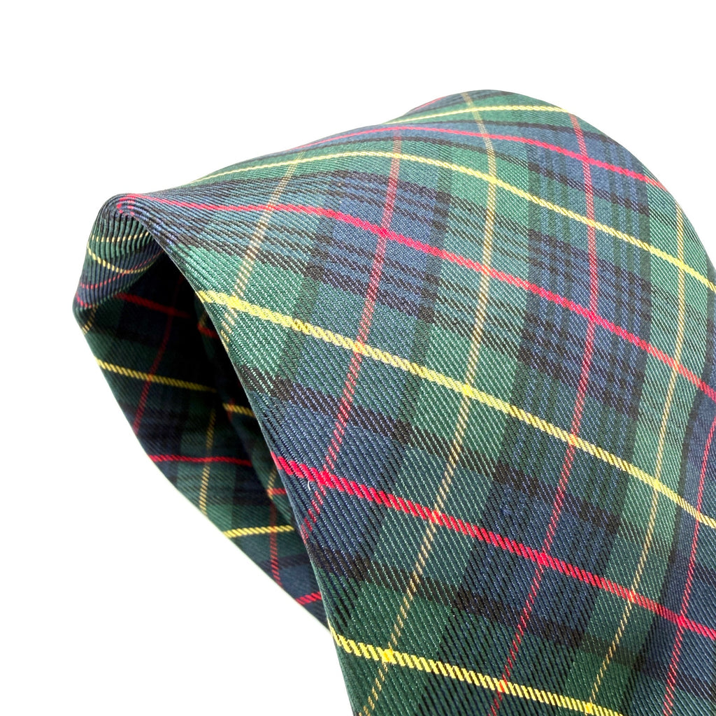 Vintage 90s Land's End 100% Silk Green Navy Tartan Plaid Necktie