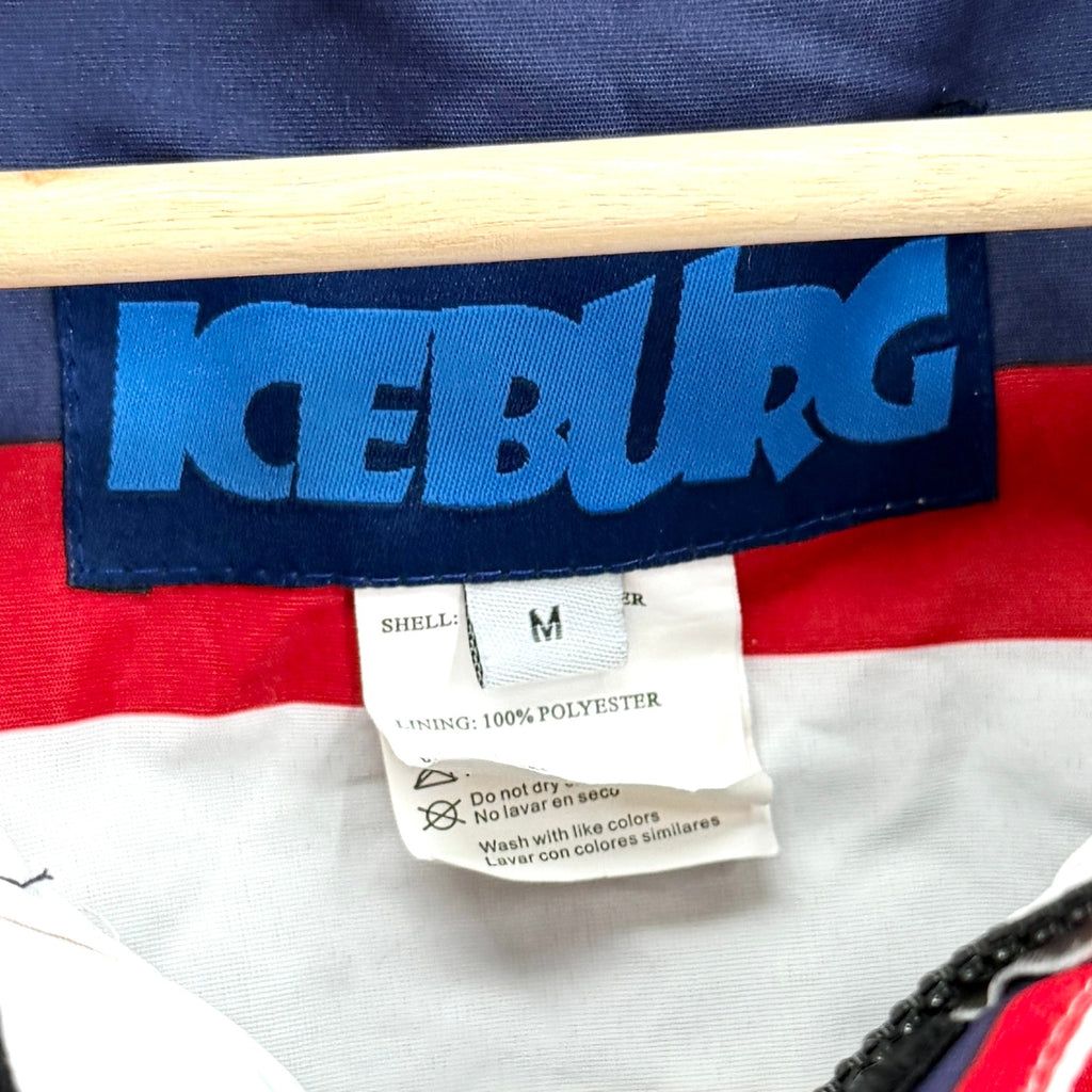 Vintage Y2K Iceburg Nautical Red White Blue Striped Ski Windbreaker Jacket