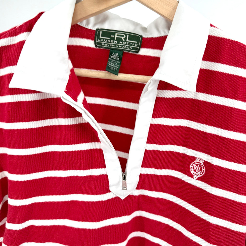 Vintage Y2K Lauren Active Ralph Lauren Red White Striped Cotton Nautical Polo