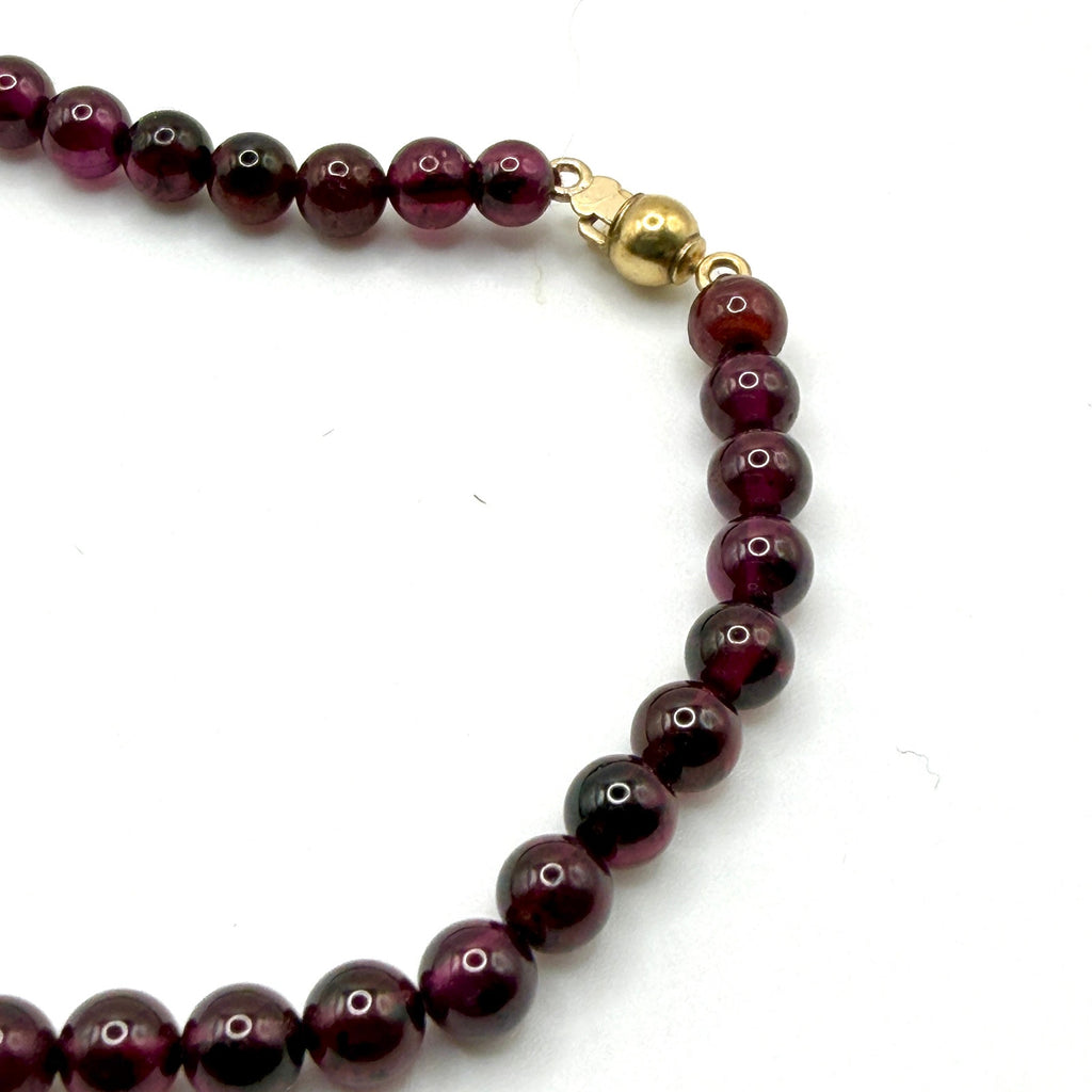 Vintage 90s Deep Red Genuine Garnet Beaded Gold Accent Spacer Strand Necklace