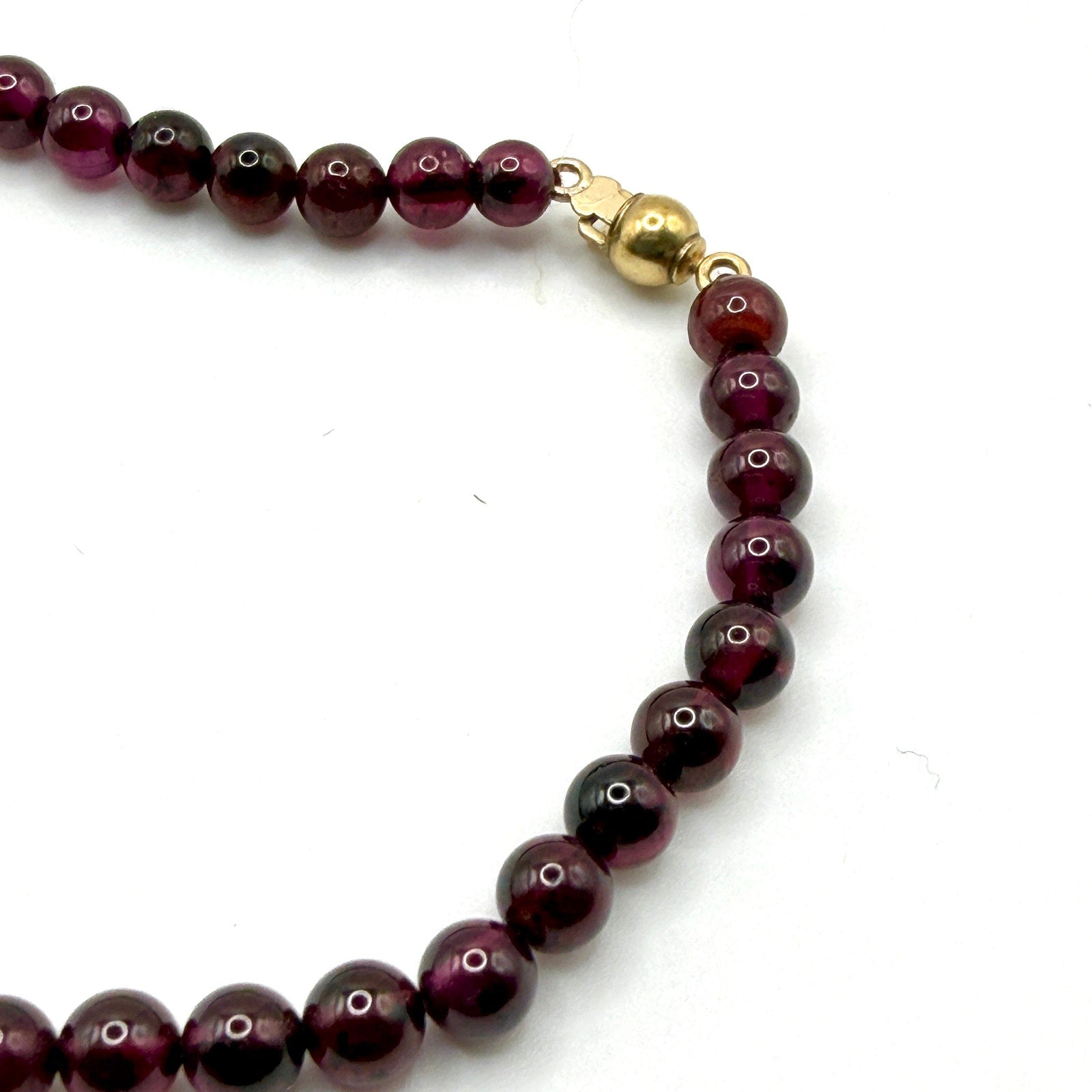 Vintage 90s Deep Red Genuine Garnet Beaded Gold Accent Spacer Strand Necklace