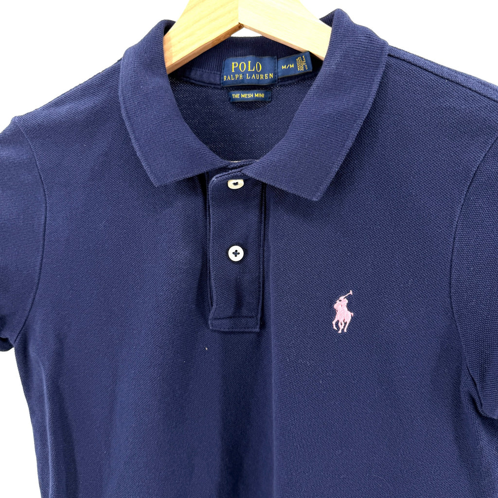 Ralph Lauren Navy Blue 100% Cotton Pink Pony Mesh Mini Polo Dress