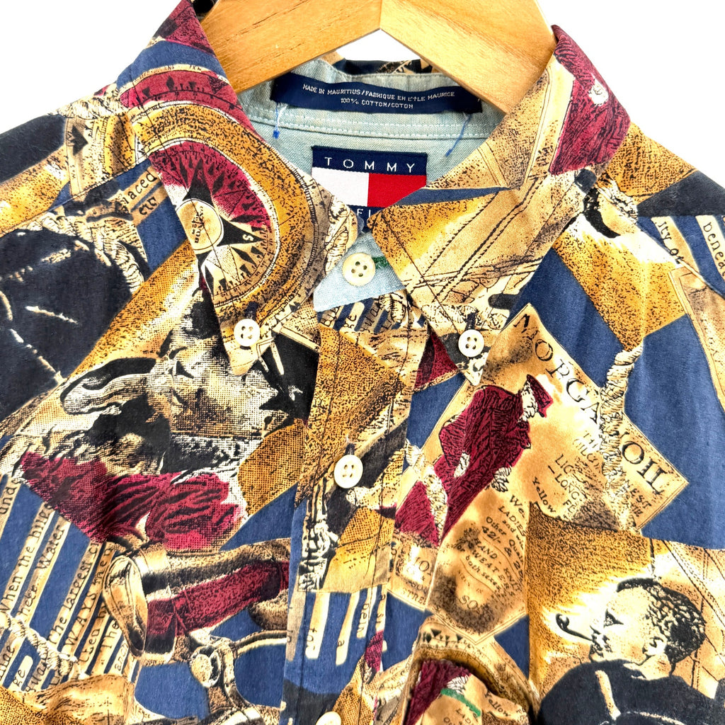 Vintage 90s Tommy Hilfiger Navy 100% Cotton All Over Print Nautical Shirt